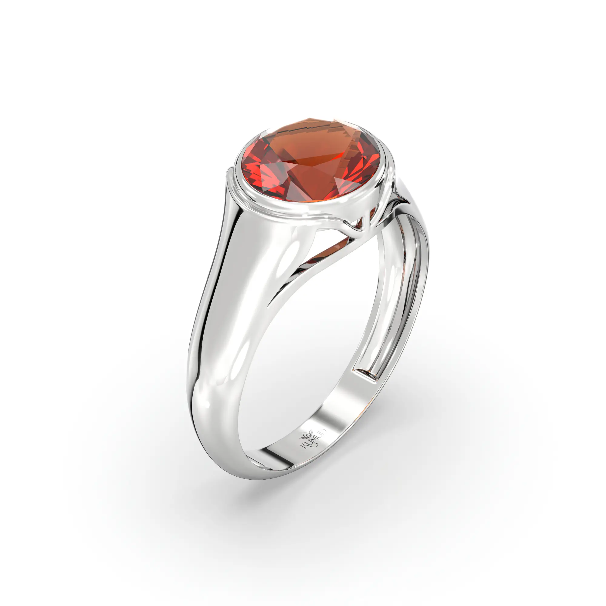 Hessonite (Gomed) Ring for Men in 18K White Gold – Oval 9x8 mm, Prong Setting, 8 g (Design K16A-8) thumbnail