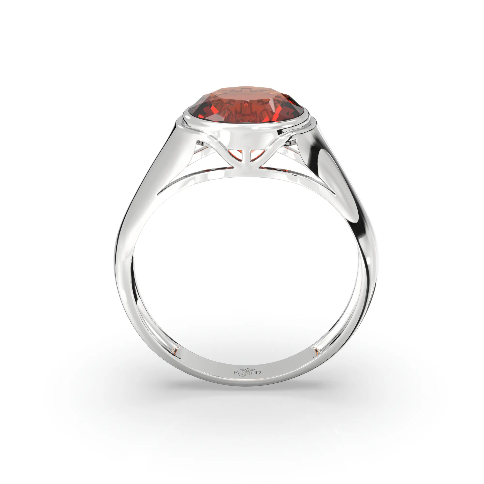 Hessonite (Gomed) Ring for Men in 18K White Gold – Oval 9x8 mm, Prong Setting, 8 g (Design K16A-8) thumbnail