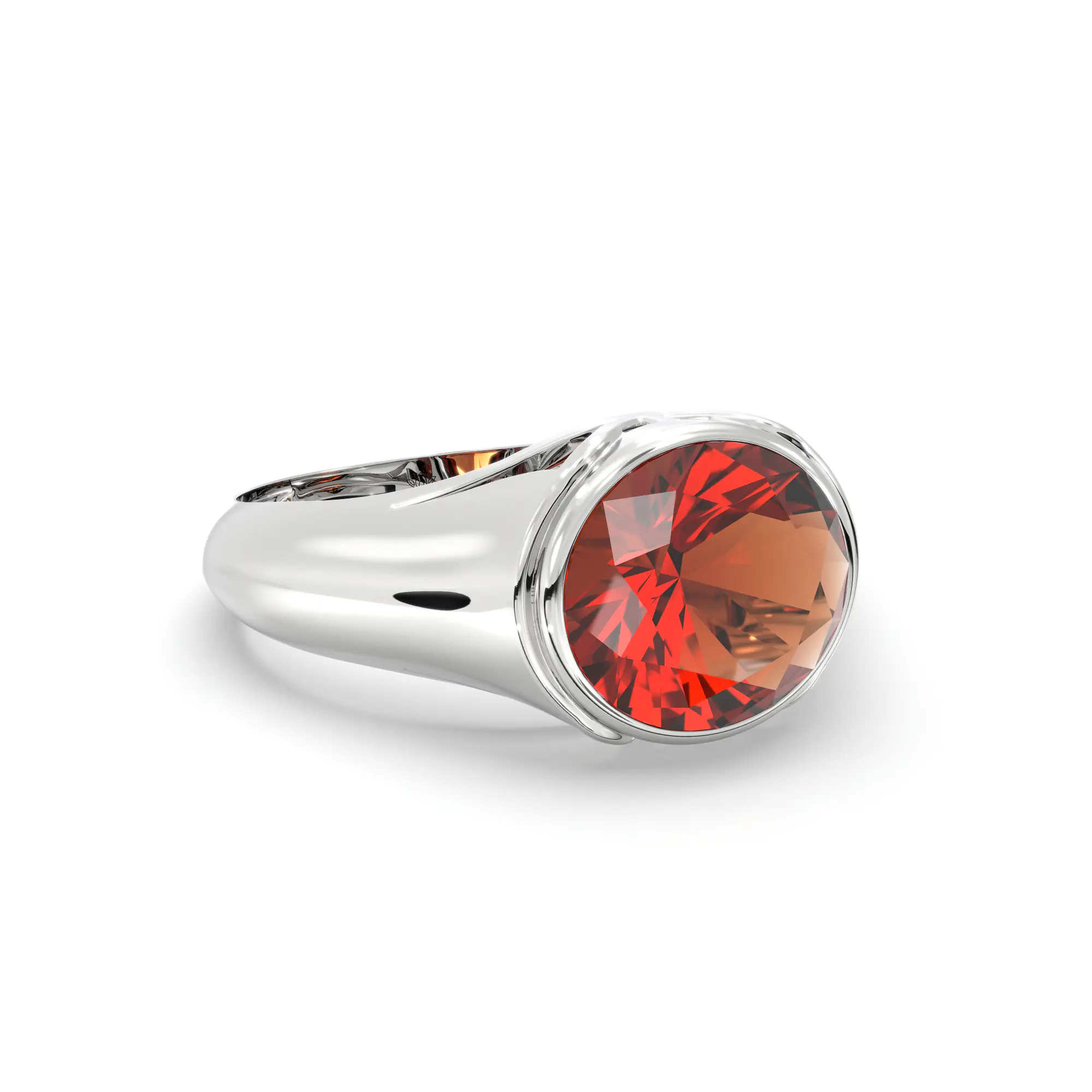 Hessonite (Gomed) Ring for Men in 18K White Gold – Oval 9x8 mm, Prong Setting, 8 g (Design K16A-8) thumbnail