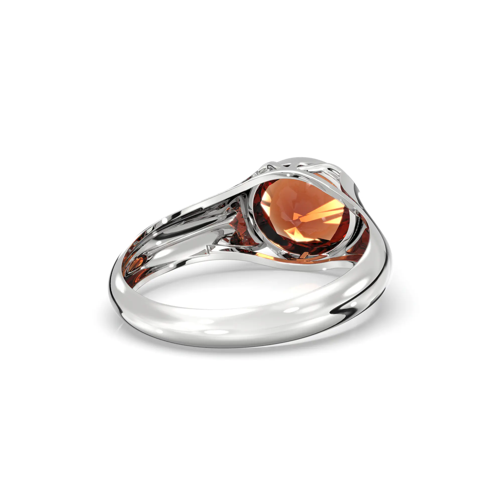 Hessonite (Gomed) Ring for Men in 18K White Gold – Oval 9x8 mm, Prong Setting, 8 g (Design K16A-8) thumbnail