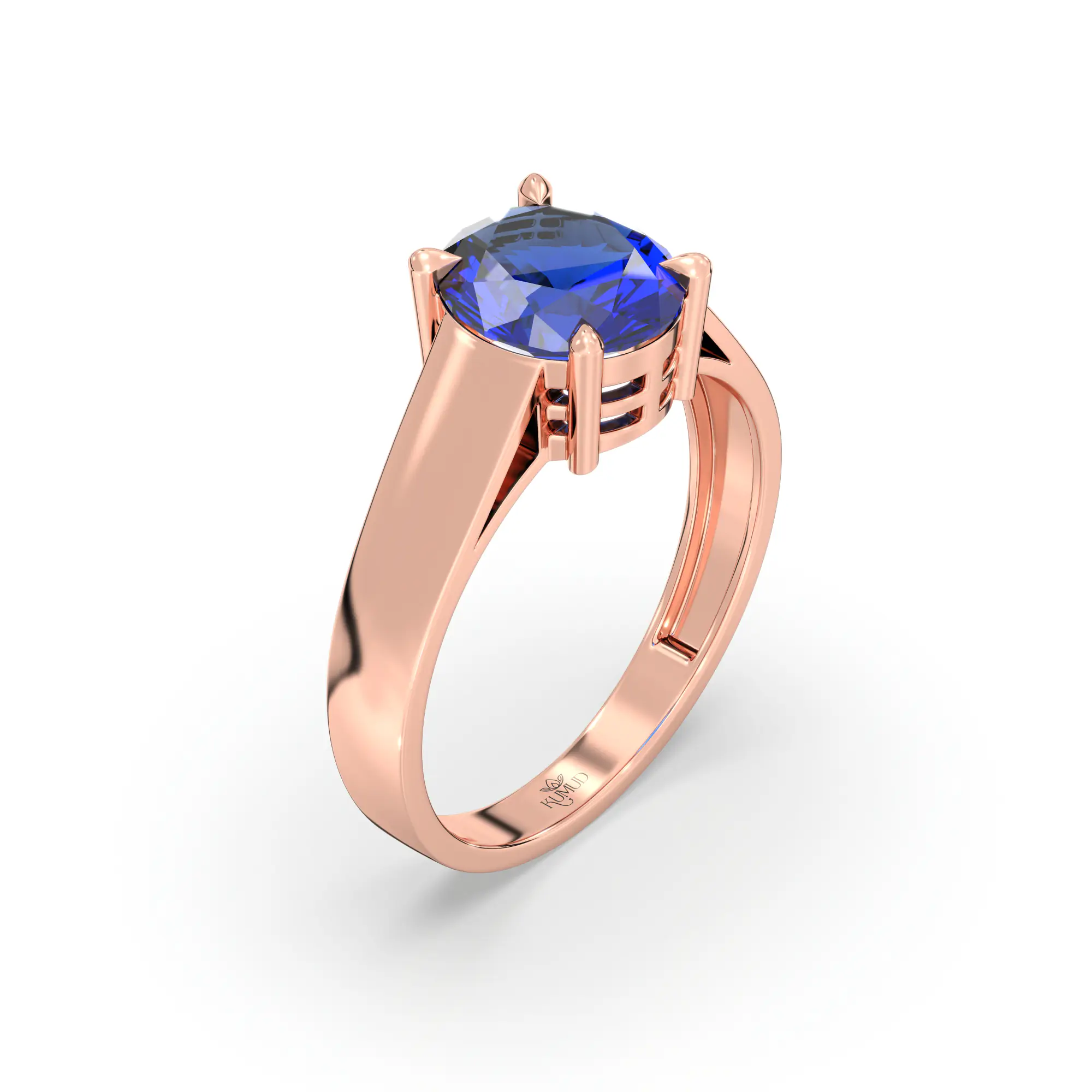 Blue Sapphire (Neelam) Ring for Men in 18K Rose Gold – Oval 9x8 mm, Prong Setting, 8 g (Design K16A-9) thumbnail