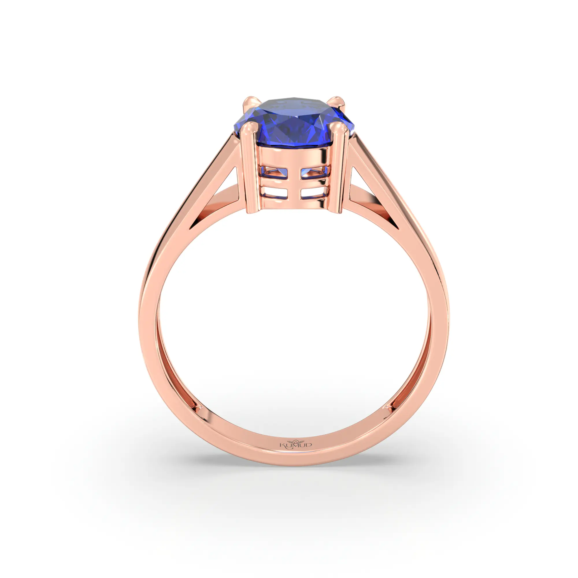 Blue Sapphire (Neelam) Ring for Men in 18K Rose Gold – Oval 9x8 mm, Prong Setting, 8 g (Design K16A-9) thumbnail