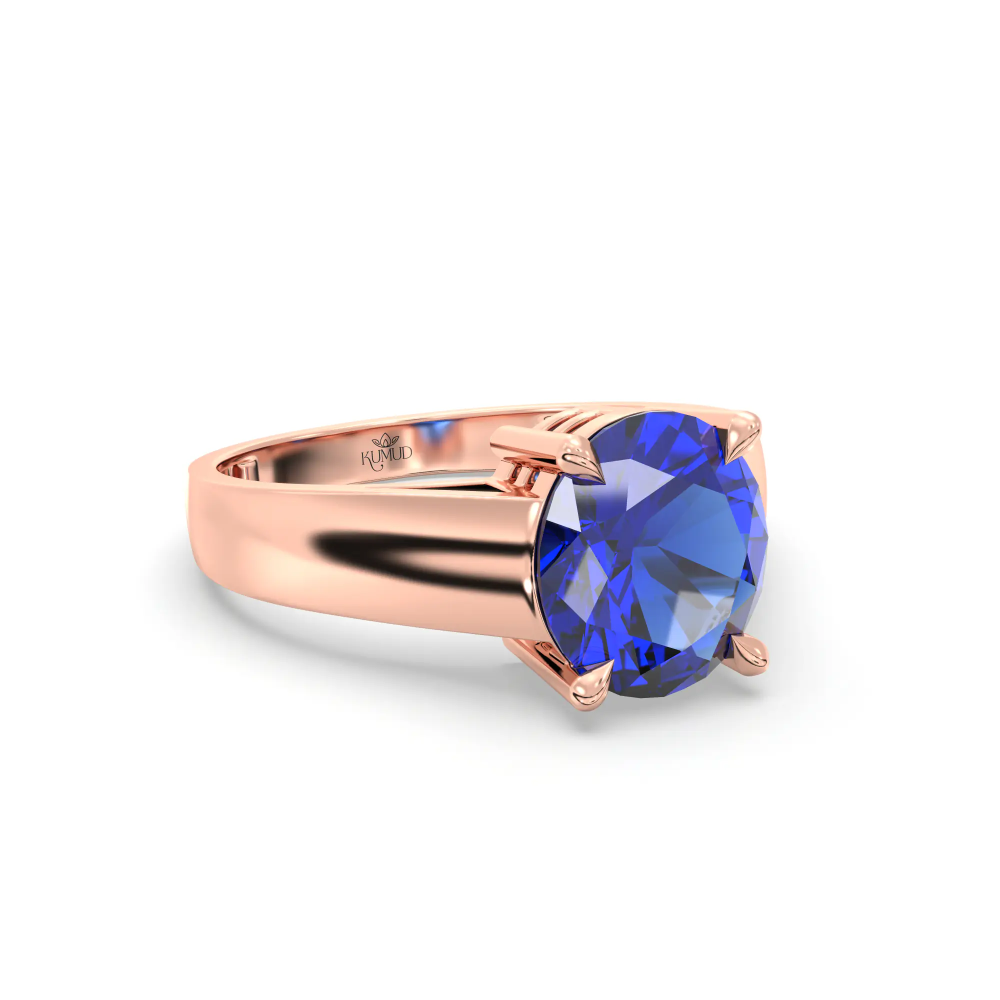 Blue Sapphire (Neelam) Ring for Men in 18K Rose Gold – Oval 9x8 mm, Prong Setting, 8 g (Design K16A-9) thumbnail