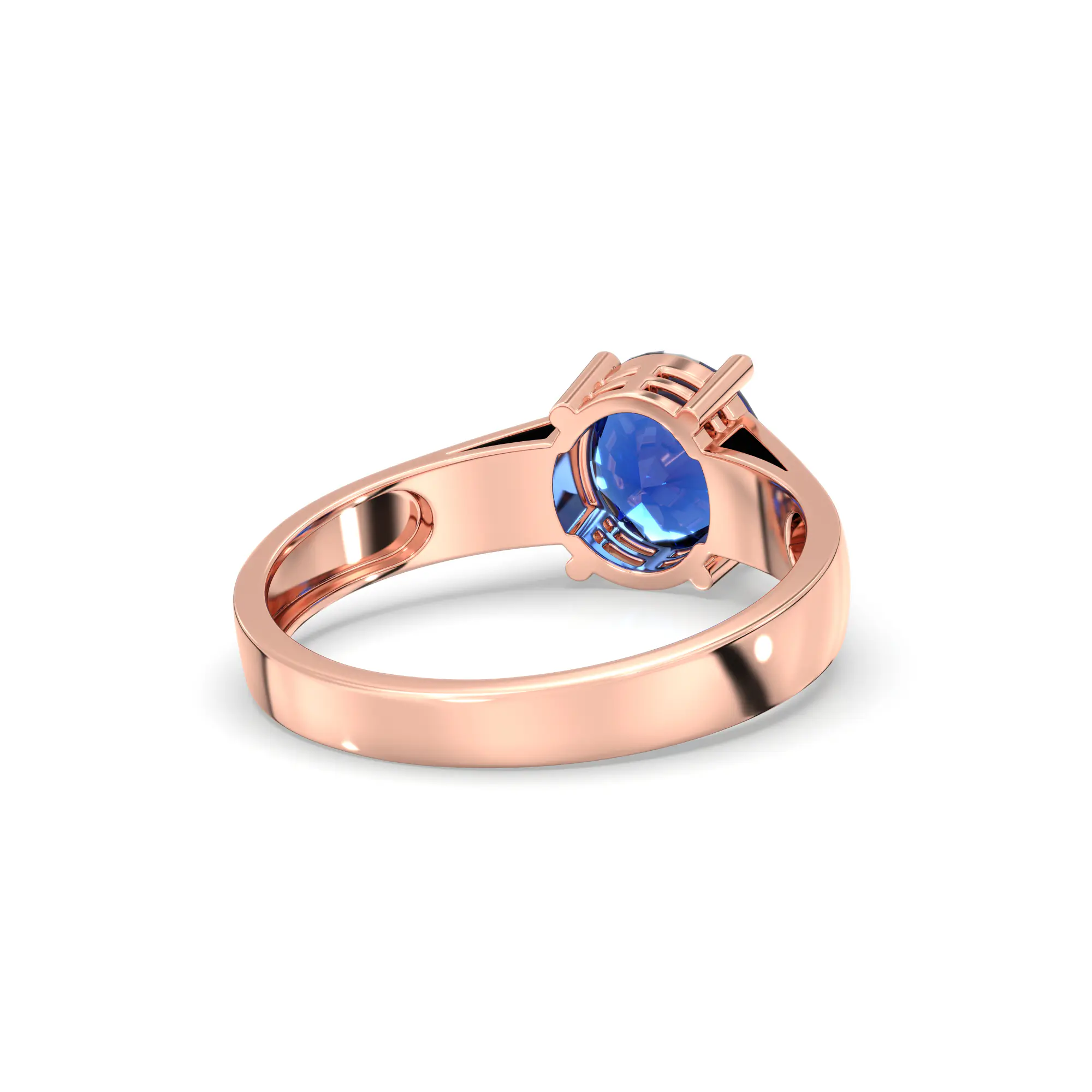 Blue Sapphire (Neelam) Ring for Men in 18K Rose Gold – Oval 9x8 mm, Prong Setting, 8 g (Design K16A-9) thumbnail