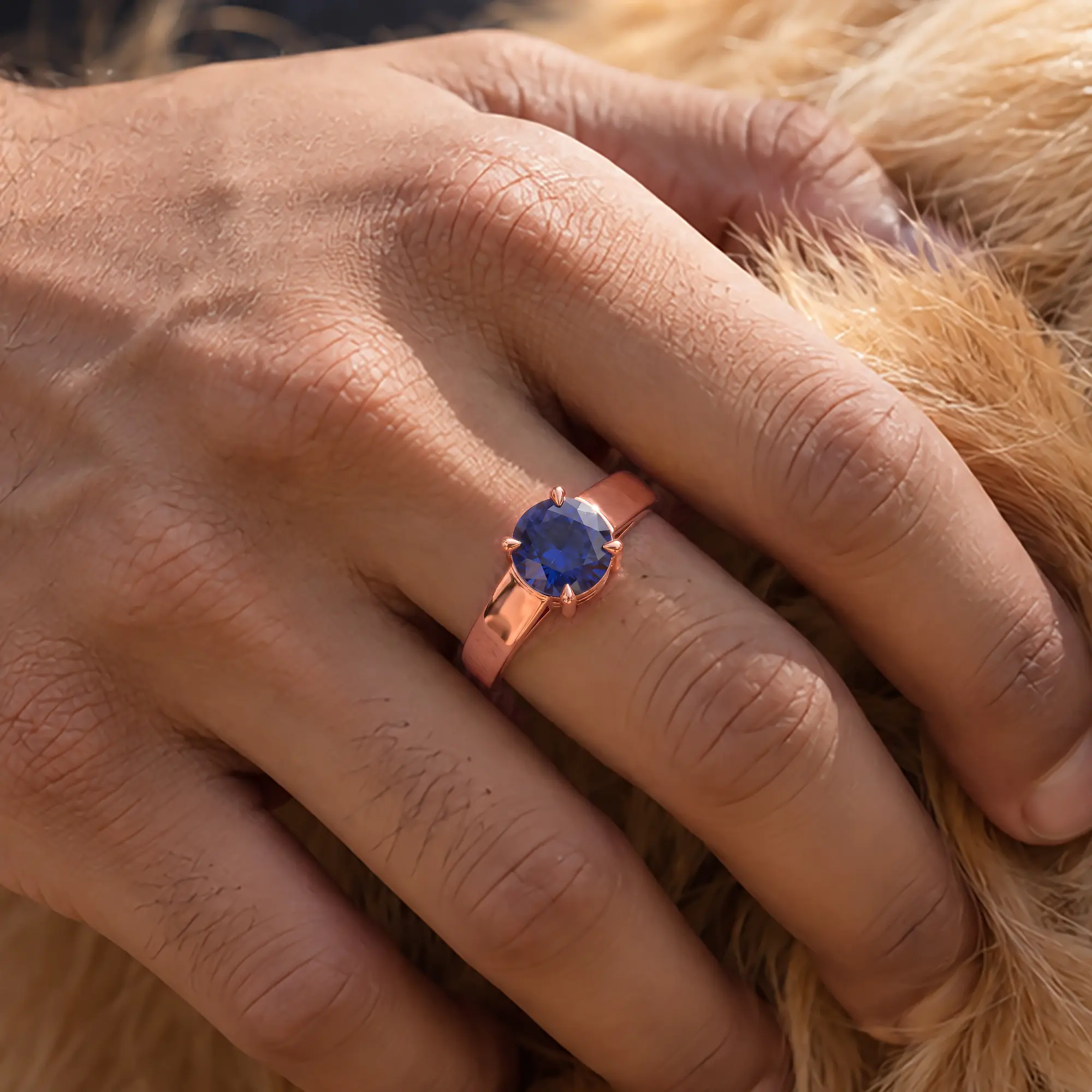 Blue Sapphire (Neelam) Ring for Men in 18K Rose Gold – Oval 9x8 mm, Prong Setting, 8 g (Design K16A-9) thumbnail