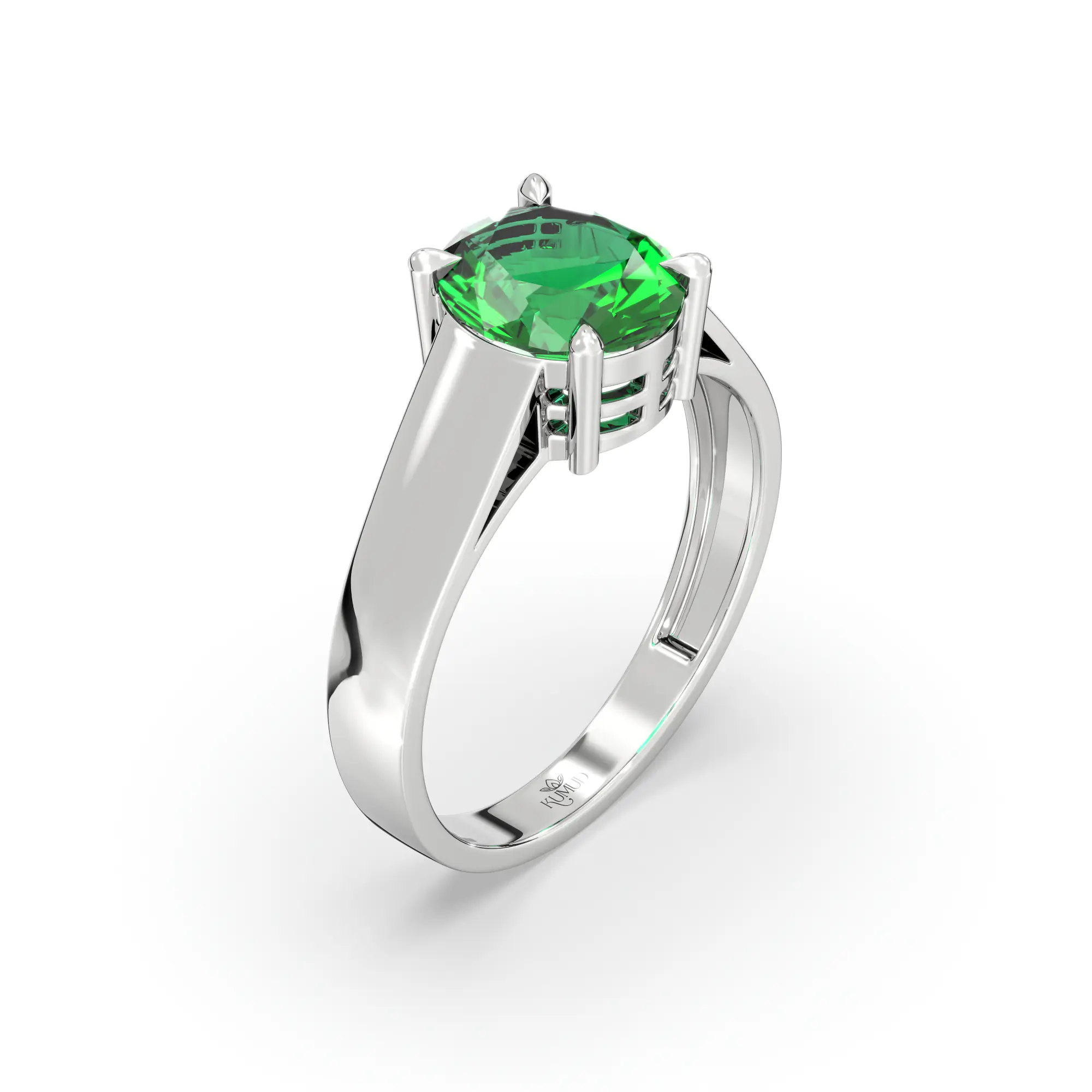 Emerald (Panna) Ring for Men in 18K White Gold – Oval 9x8 mm, Prong Setting, 8 g (Design K16A-9) thumbnail