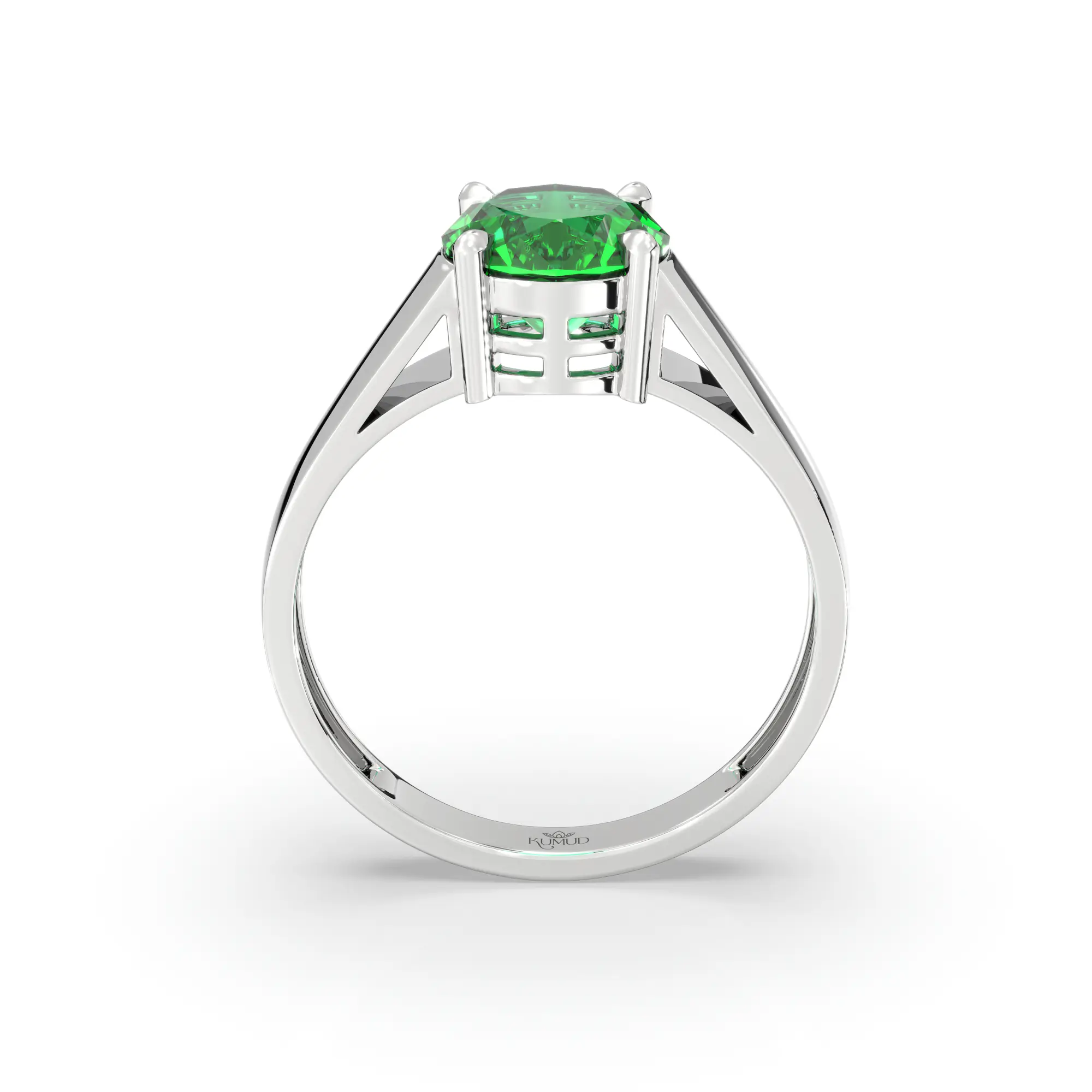 Emerald (Panna) Ring for Men in 18K White Gold – Oval 9x8 mm, Prong Setting, 8 g (Design K16A-9) thumbnail