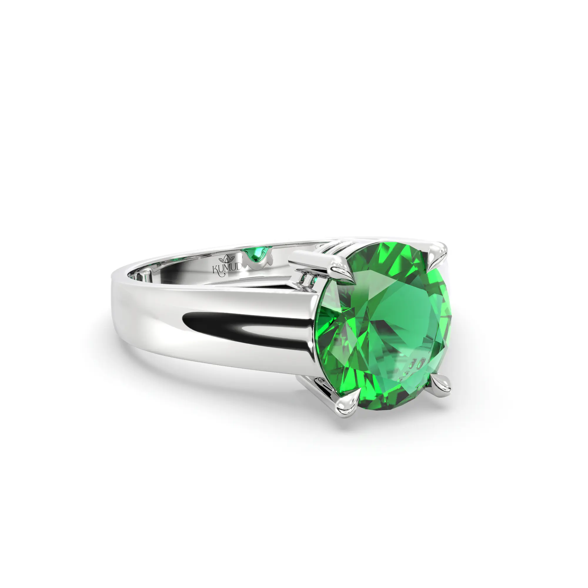 Emerald (Panna) Ring for Men in 18K White Gold – Oval 9x8 mm, Prong Setting, 8 g (Design K16A-9) thumbnail