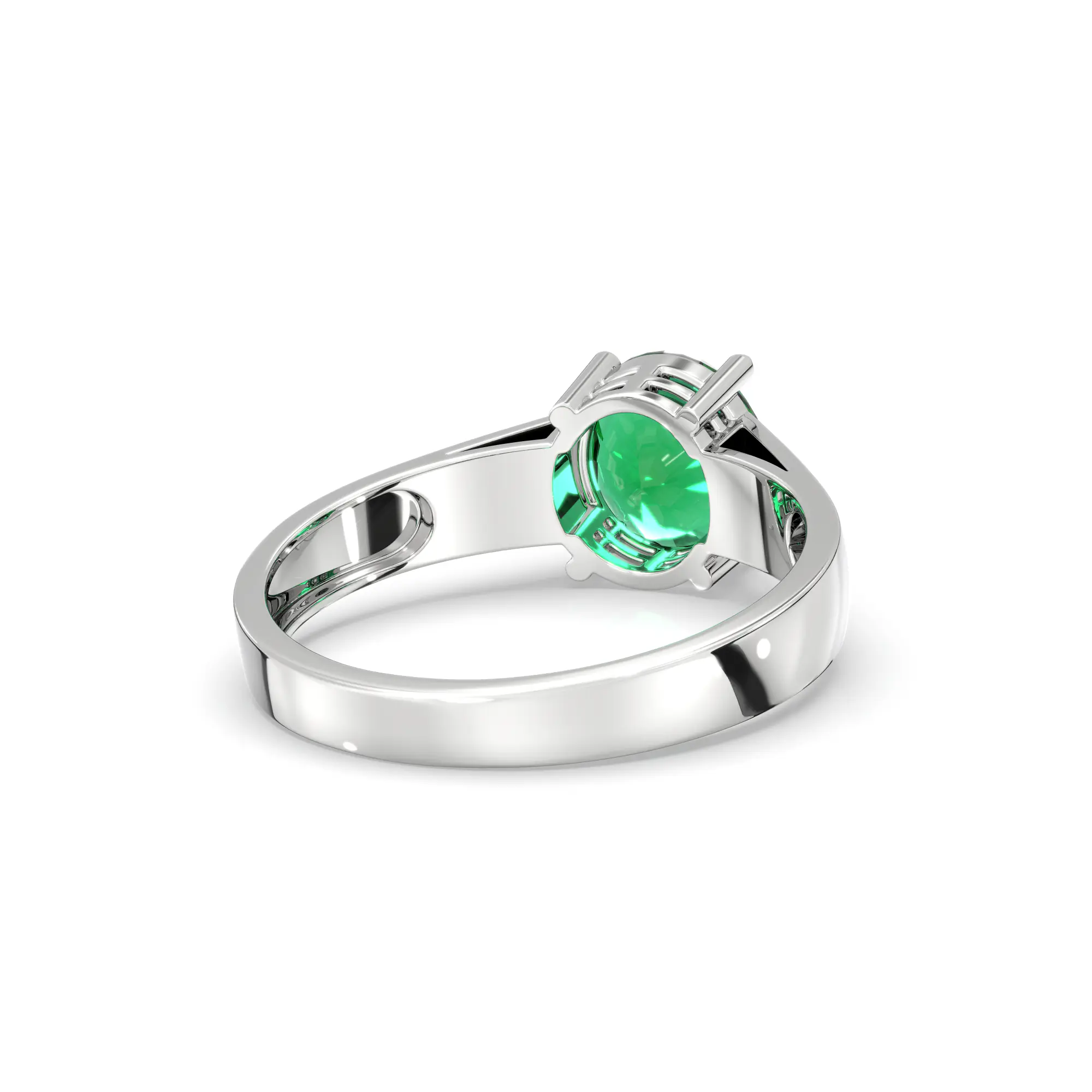 Emerald (Panna) Ring for Men in 18K White Gold – Oval 9x8 mm, Prong Setting, 8 g (Design K16A-9) thumbnail