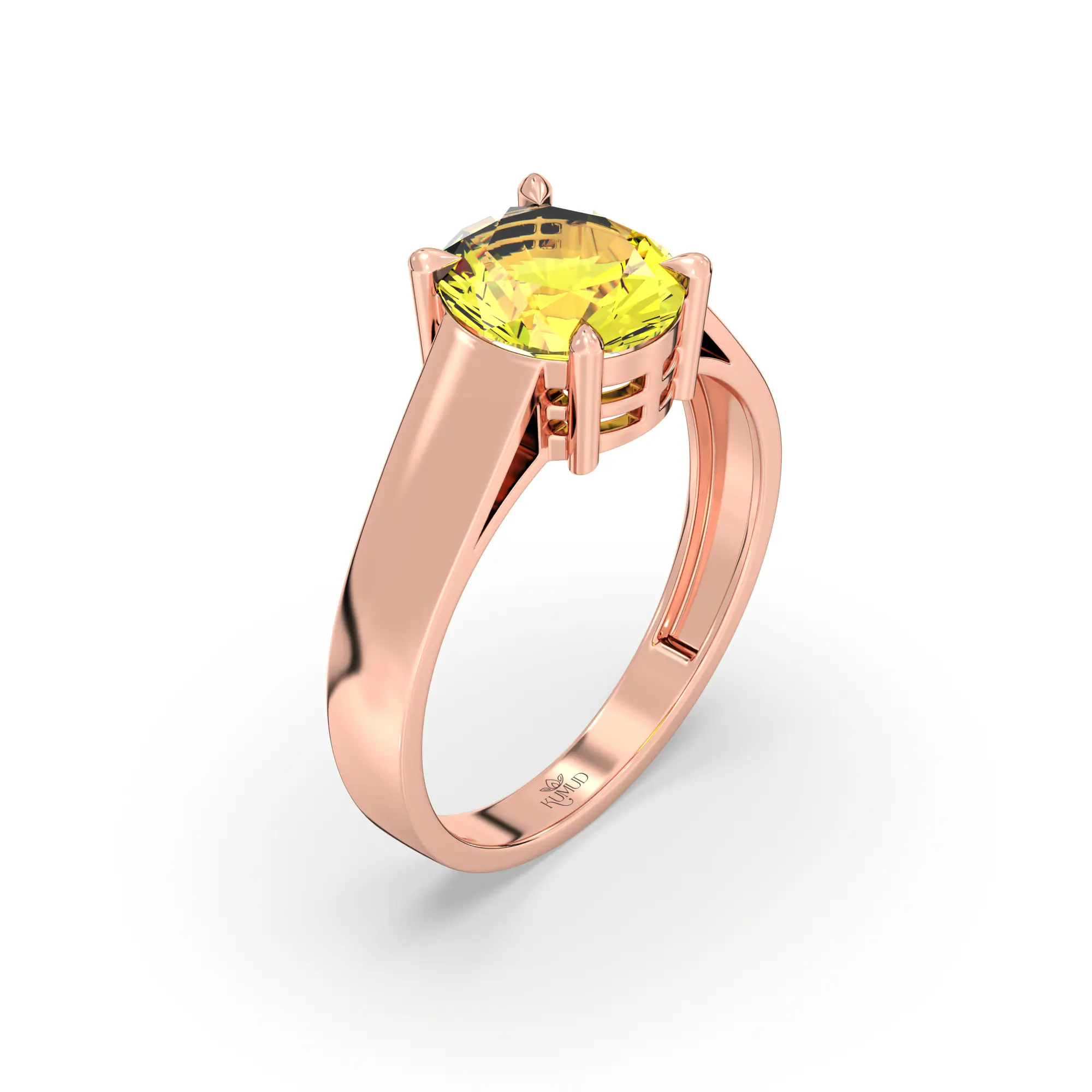 Yellow Sapphire (Pukhraj) Ring for Men in 18K Rose Gold – Oval 9x8 mm, Prong Setting, 8 g (Design K16A-9) thumbnail