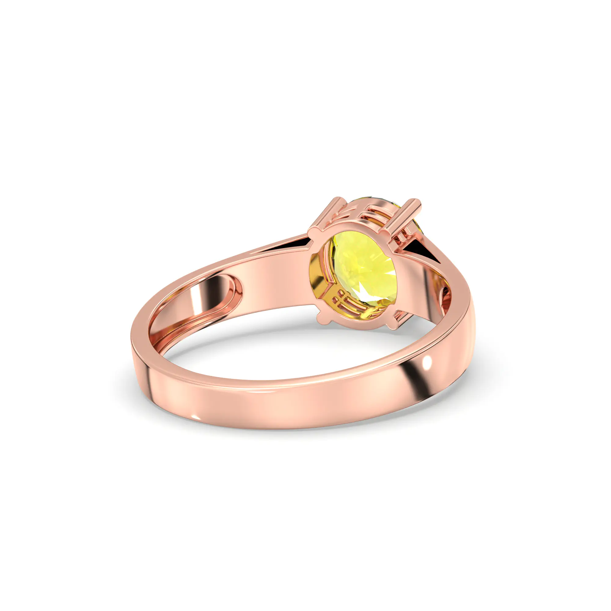 Yellow Sapphire (Pukhraj) Ring for Men in 18K Rose Gold – Oval 9x8 mm, Prong Setting, 8 g (Design K16A-9) thumbnail