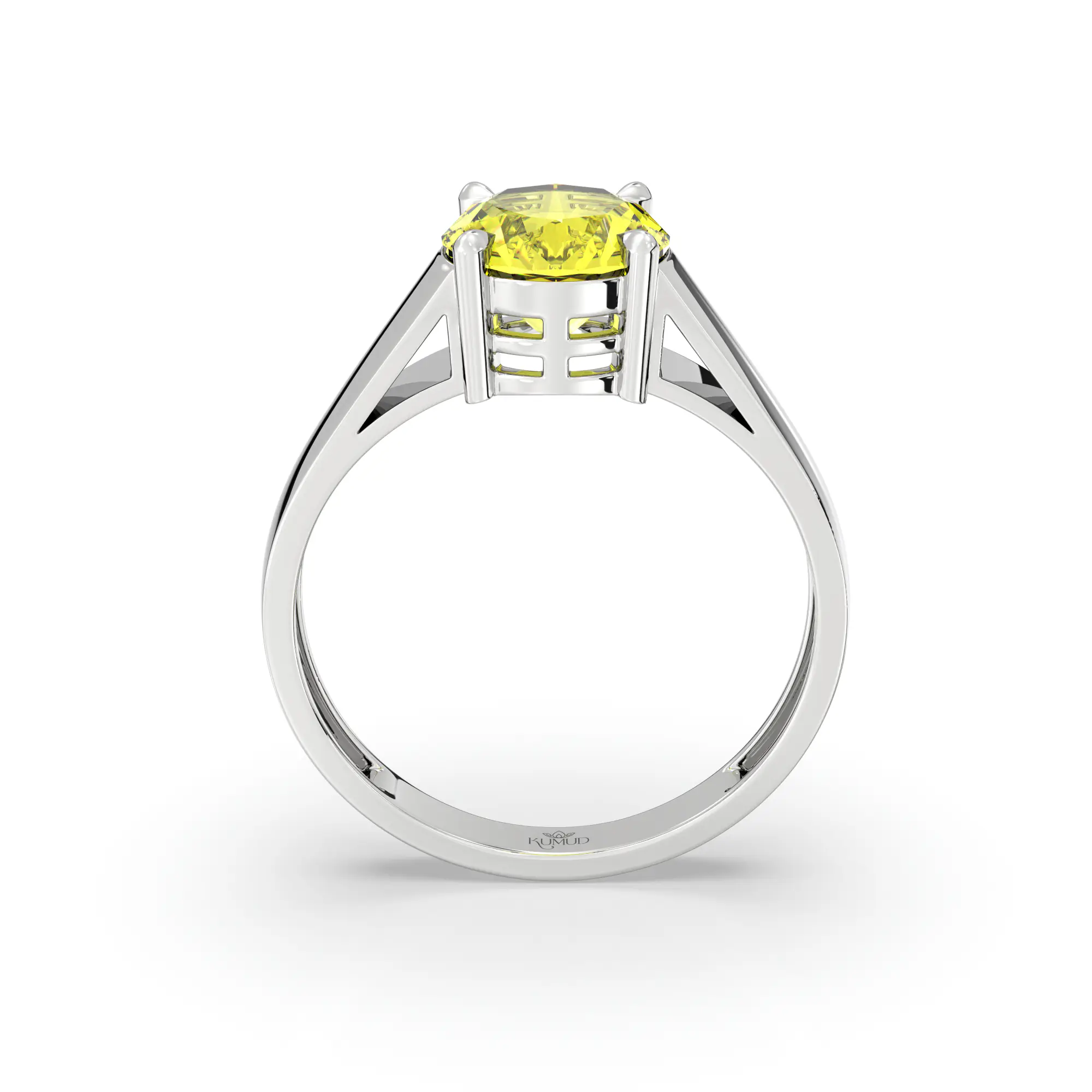 Yellow Sapphire (Pukhraj) Ring for Men in 18K White Gold – Oval 9x8 mm, Prong Setting, 8 g (Design K16A-9) thumbnail