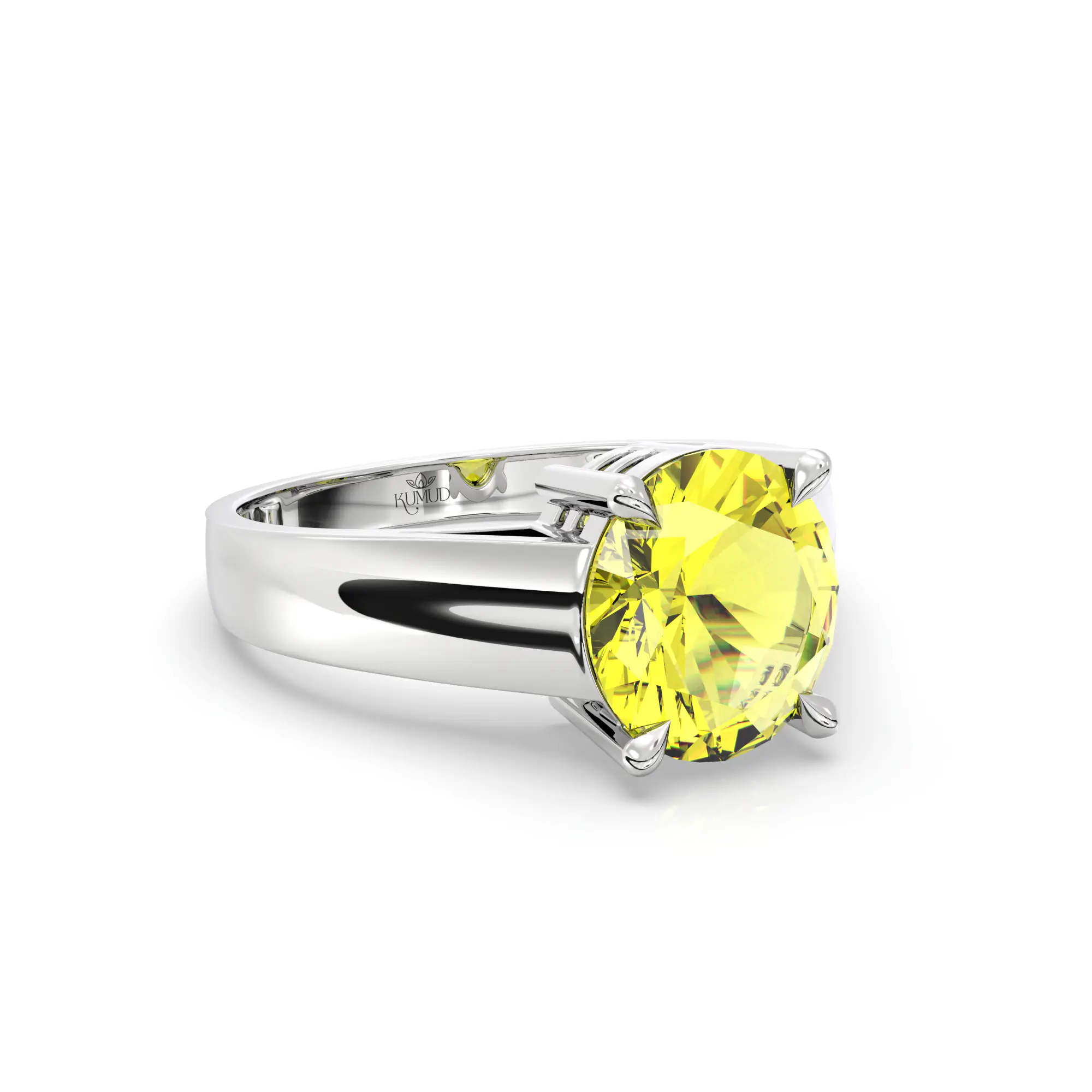 Yellow Sapphire (Pukhraj) Ring for Men in 18K White Gold – Oval 9x8 mm, Prong Setting, 8 g (Design K16A-9) thumbnail