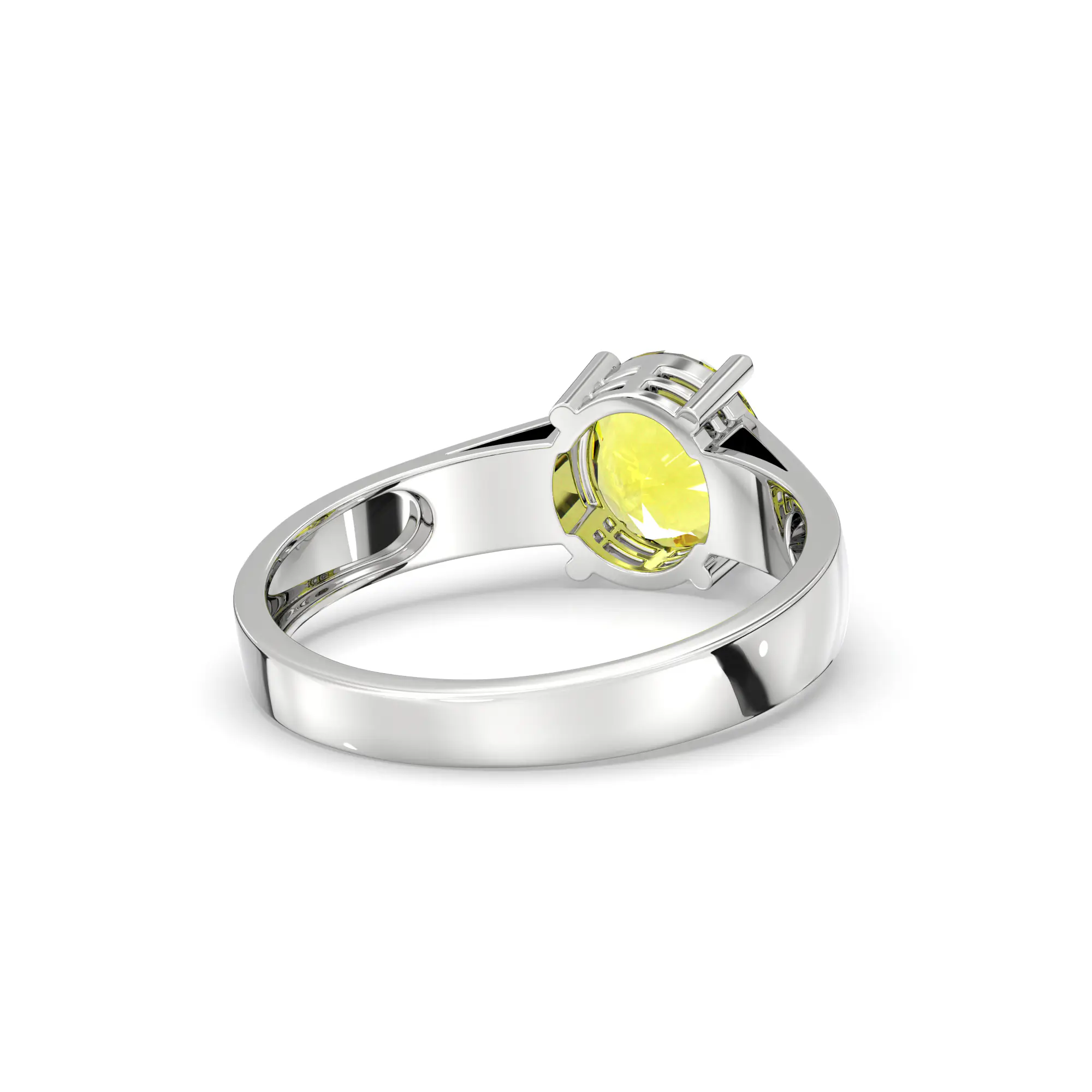 Yellow Sapphire (Pukhraj) Ring for Men in 18K White Gold – Oval 9x8 mm, Prong Setting, 8 g (Design K16A-9) thumbnail