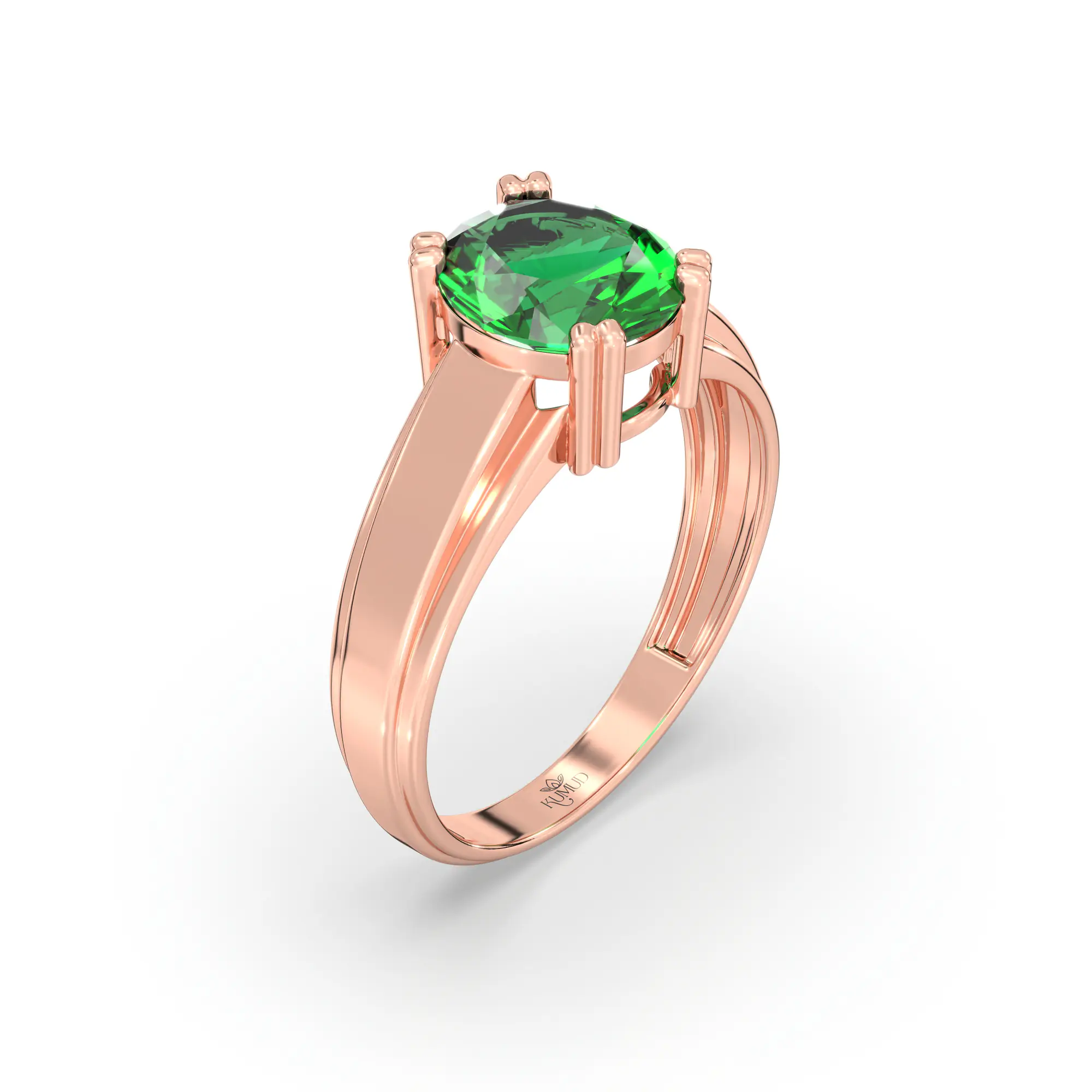 Emerald (Panna) Ring for Men in 18K Rose Gold – Oval 9x8 mm, Prong Setting, 6 g (Design K16A-10) thumbnail