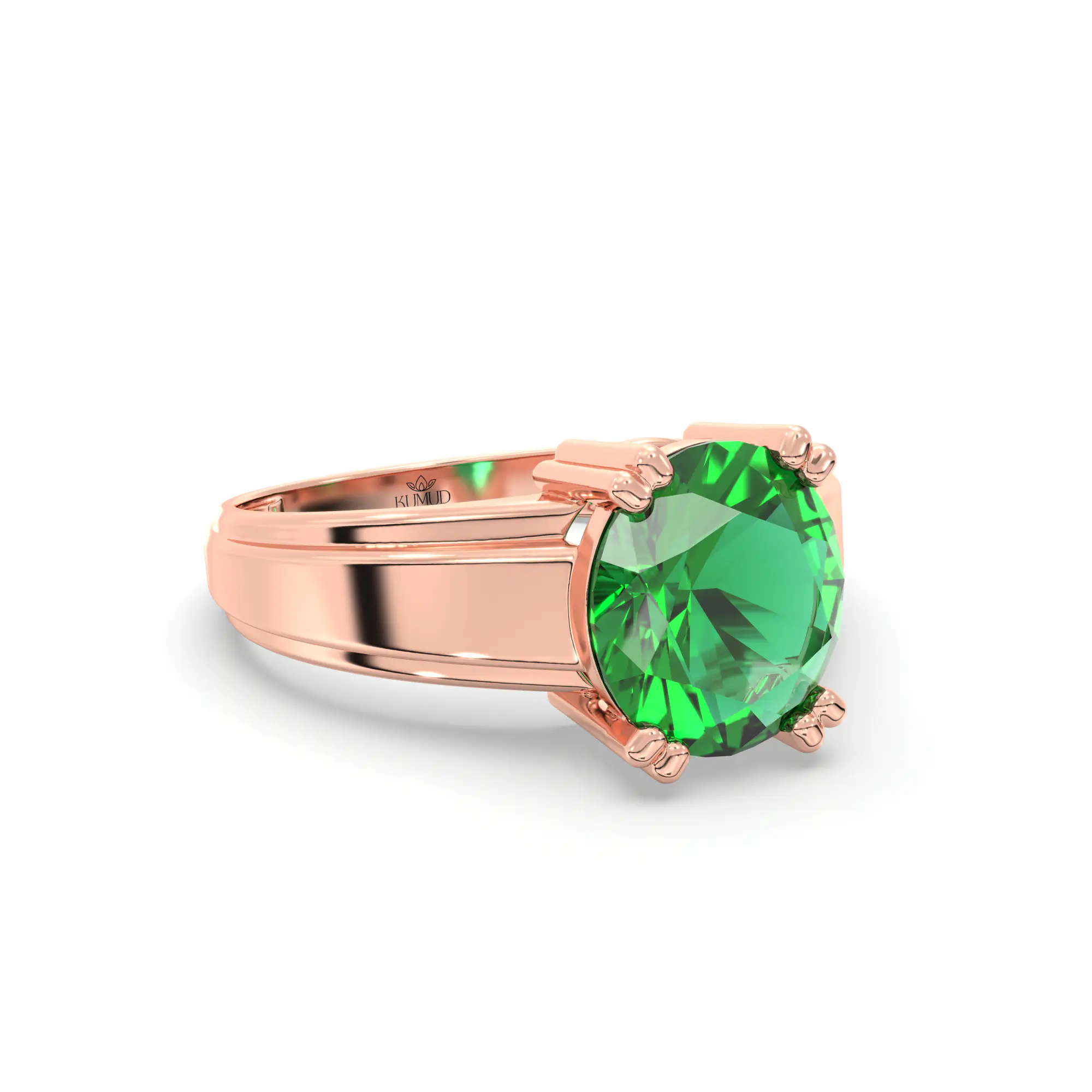 Emerald (Panna) Ring for Men in 18K Rose Gold – Oval 9x8 mm, Prong Setting, 6 g (Design K16A-10) thumbnail