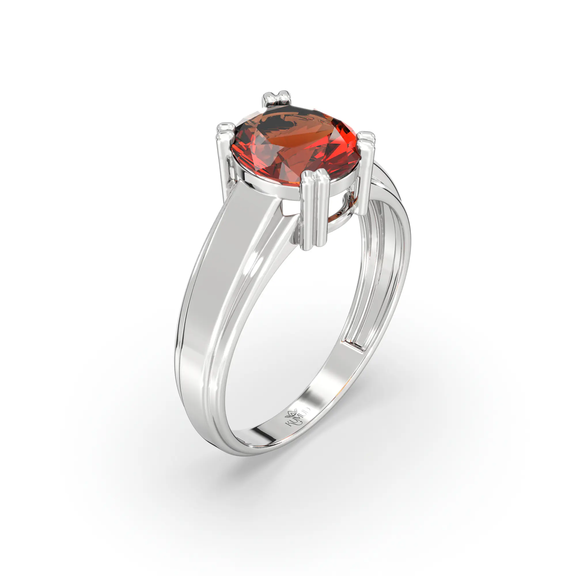 Hessonite (Gomed) Ring for Men in 18K White Gold – Oval 9x8 mm, Prong Setting, 6 g (Design K16A-10) thumbnail
