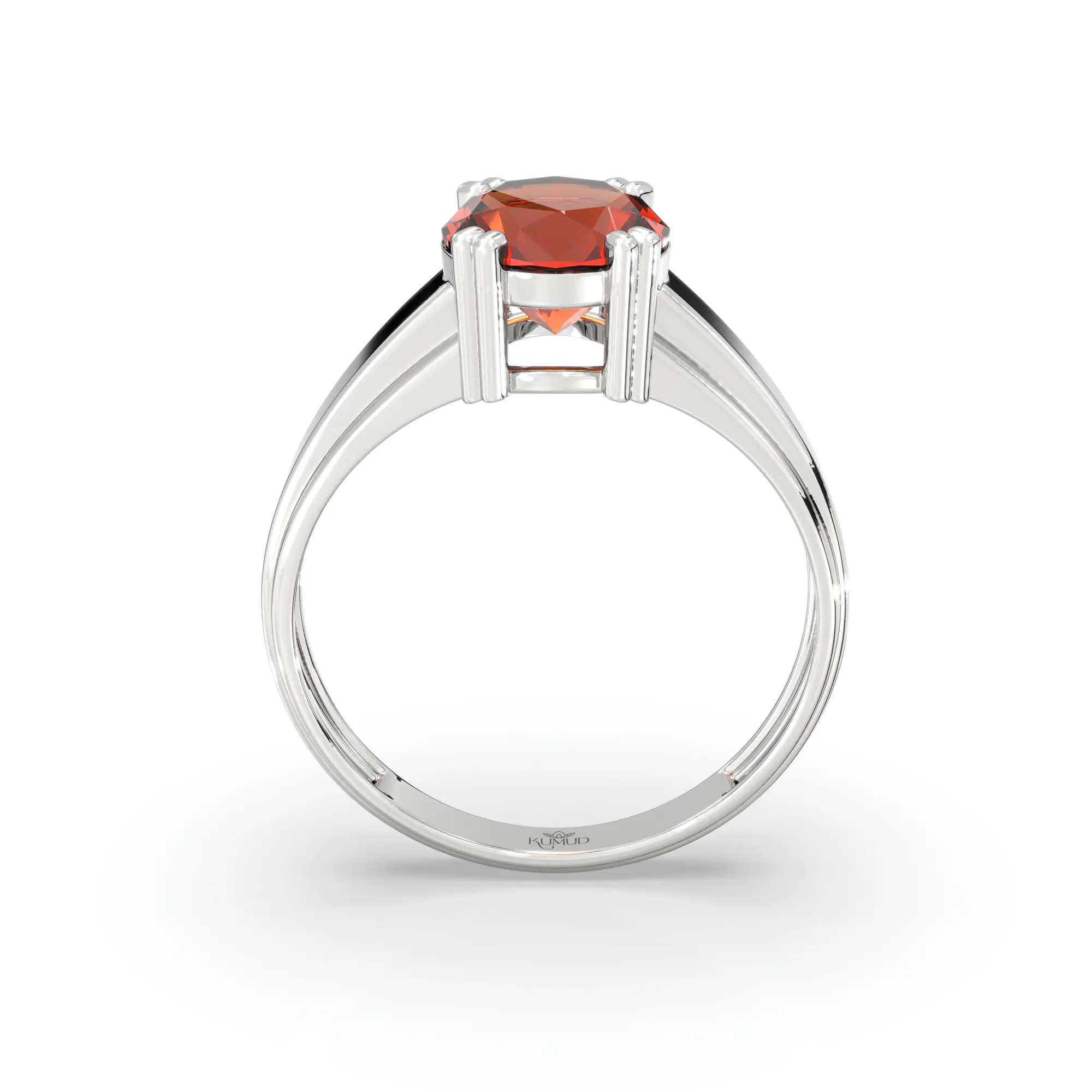 Hessonite (Gomed) Ring for Men in 18K White Gold – Oval 9x8 mm, Prong Setting, 6 g (Design K16A-10) thumbnail