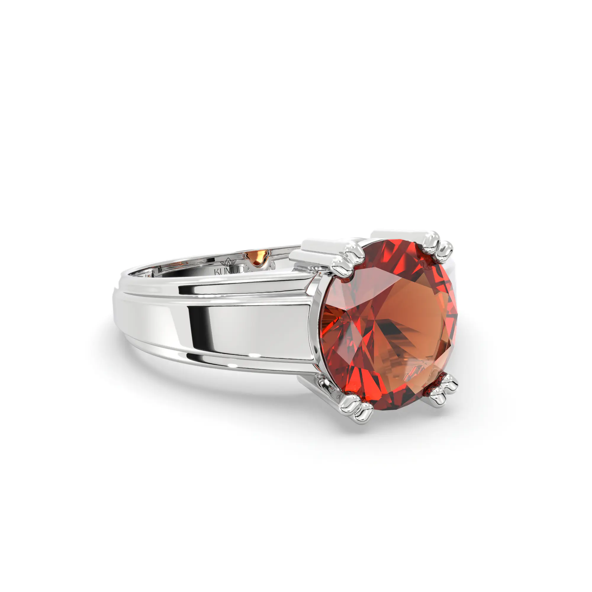 Hessonite (Gomed) Ring for Men in 18K White Gold – Oval 9x8 mm, Prong Setting, 6 g (Design K16A-10) thumbnail