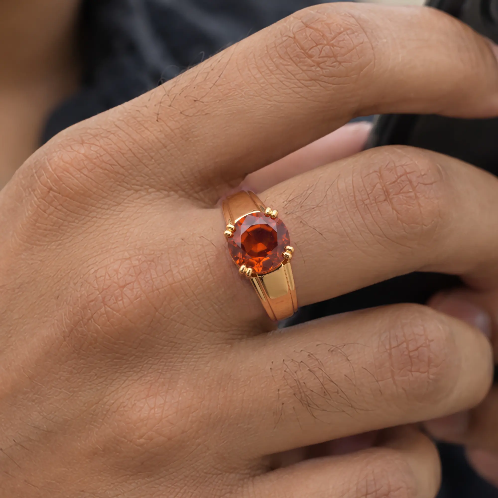 Hessonite (Gomed) Ring for Men in 22K Yellow Gold – Oval 9x8 mm, Prong Setting, 6 g (Design K16A-10) thumbnail