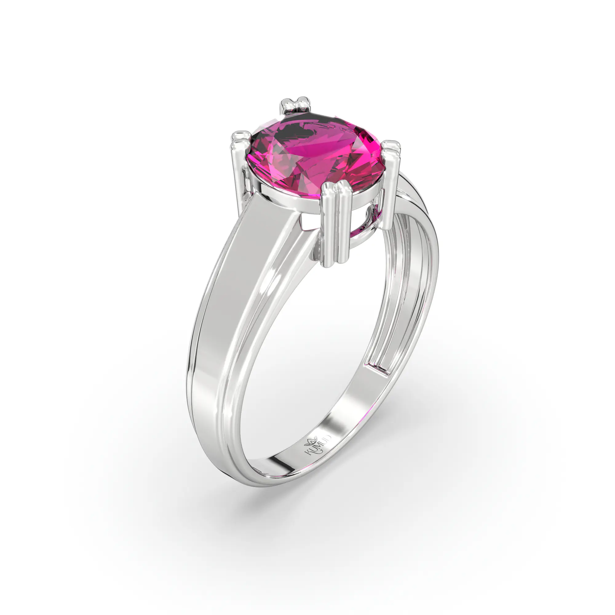 Ruby (Manik) Ring for Men in 18K White Gold – Oval 9x8 mm, Prong Setting, 6 g (Design K16A-10) thumbnail