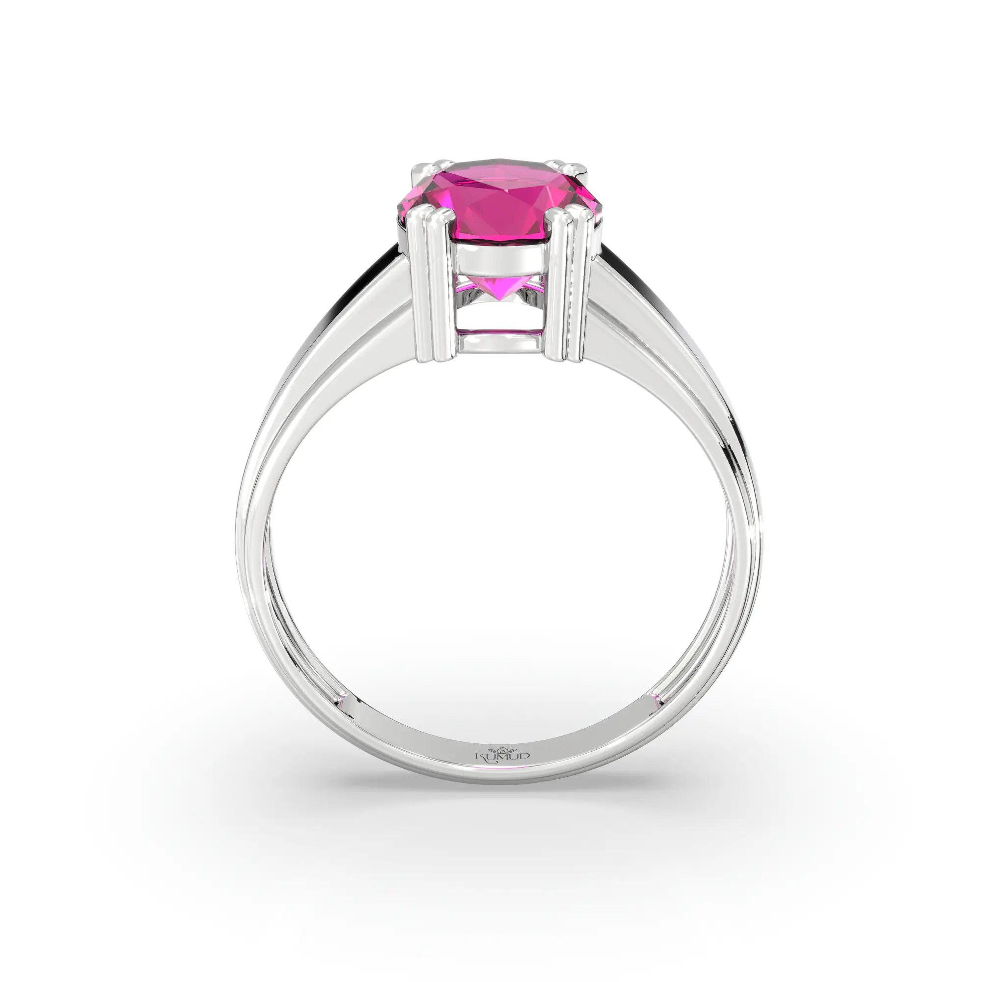 Ruby (Manik) Ring for Men in 18K White Gold – Oval 9x8 mm, Prong Setting, 6 g (Design K16A-10) thumbnail