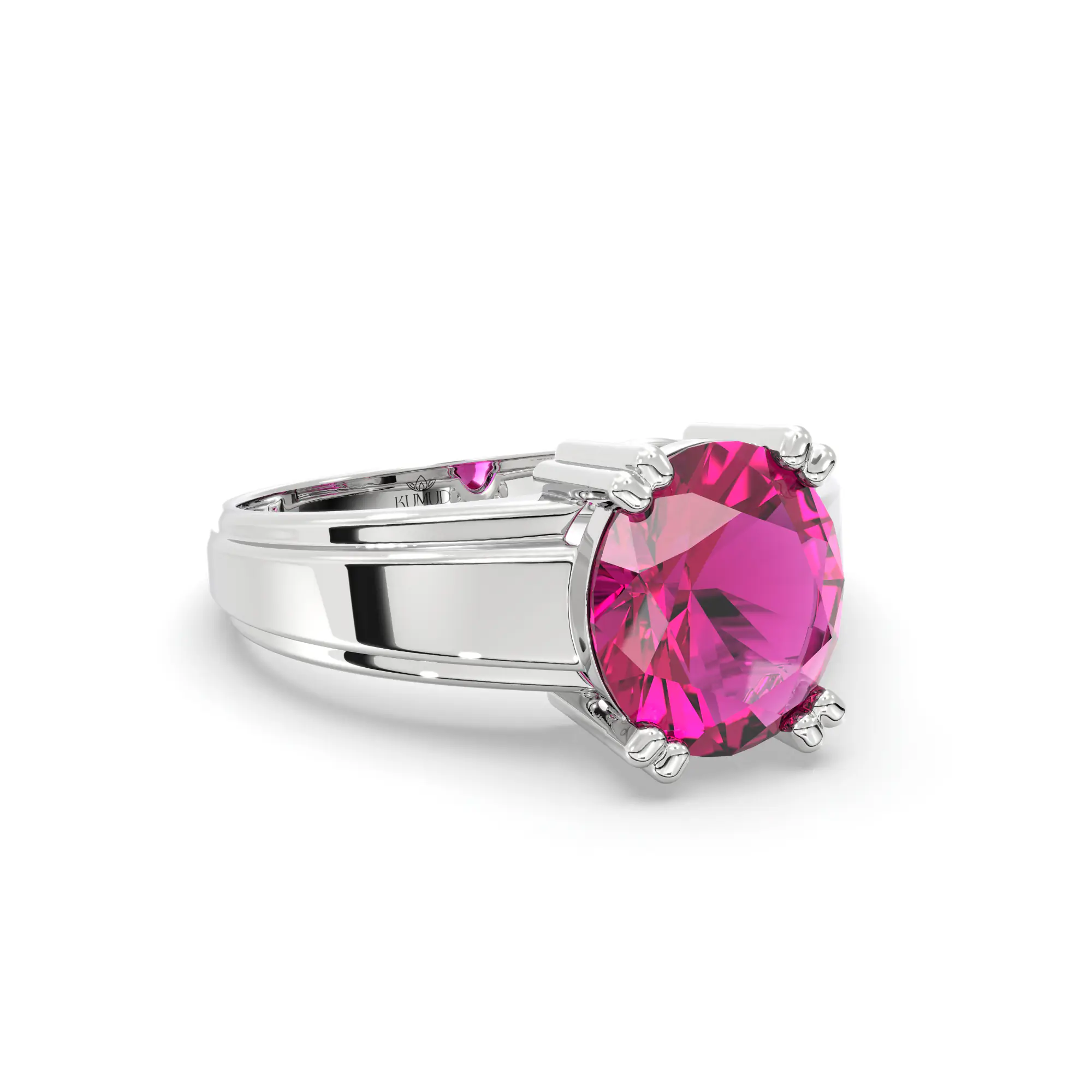 Ruby (Manik) Ring for Men in 18K White Gold – Oval 9x8 mm, Prong Setting, 6 g (Design K16A-10) thumbnail