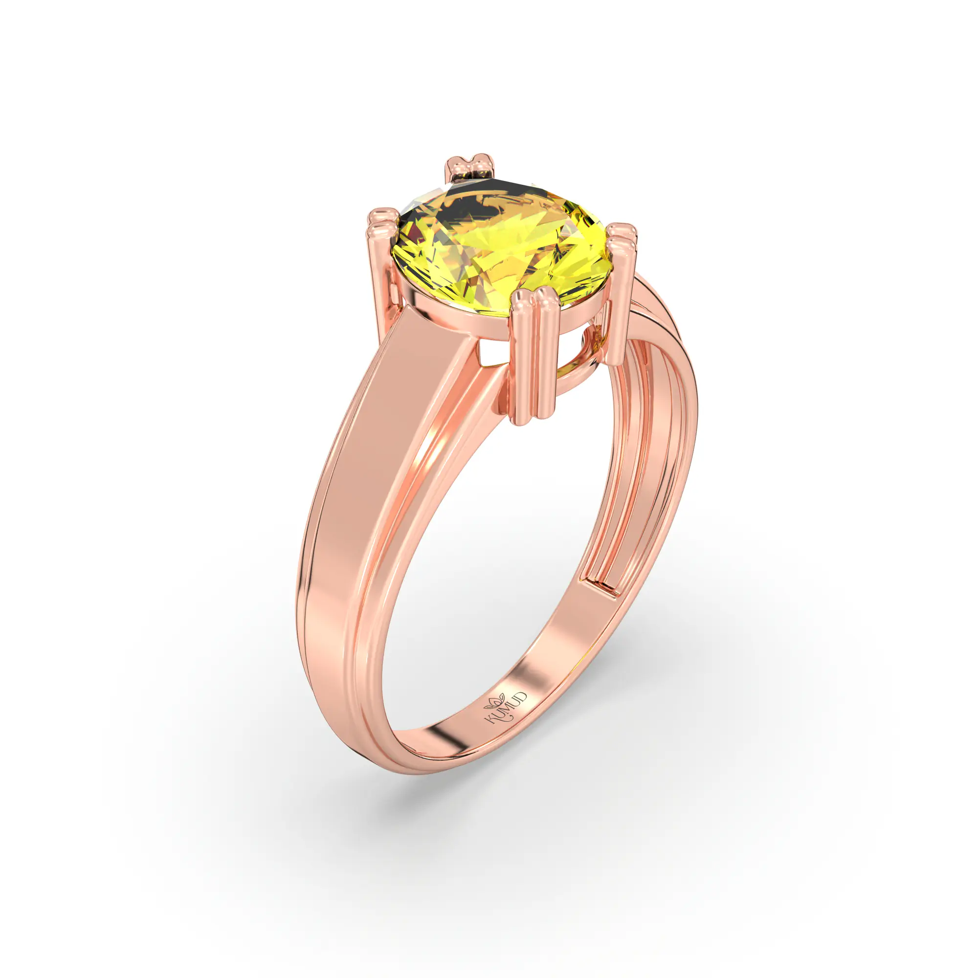 Yellow Sapphire (Pukhraj) Ring for Men in 18K Rose Gold – Oval 9x8 mm, Prong Setting, 6 g (Design K16A-10) thumbnail