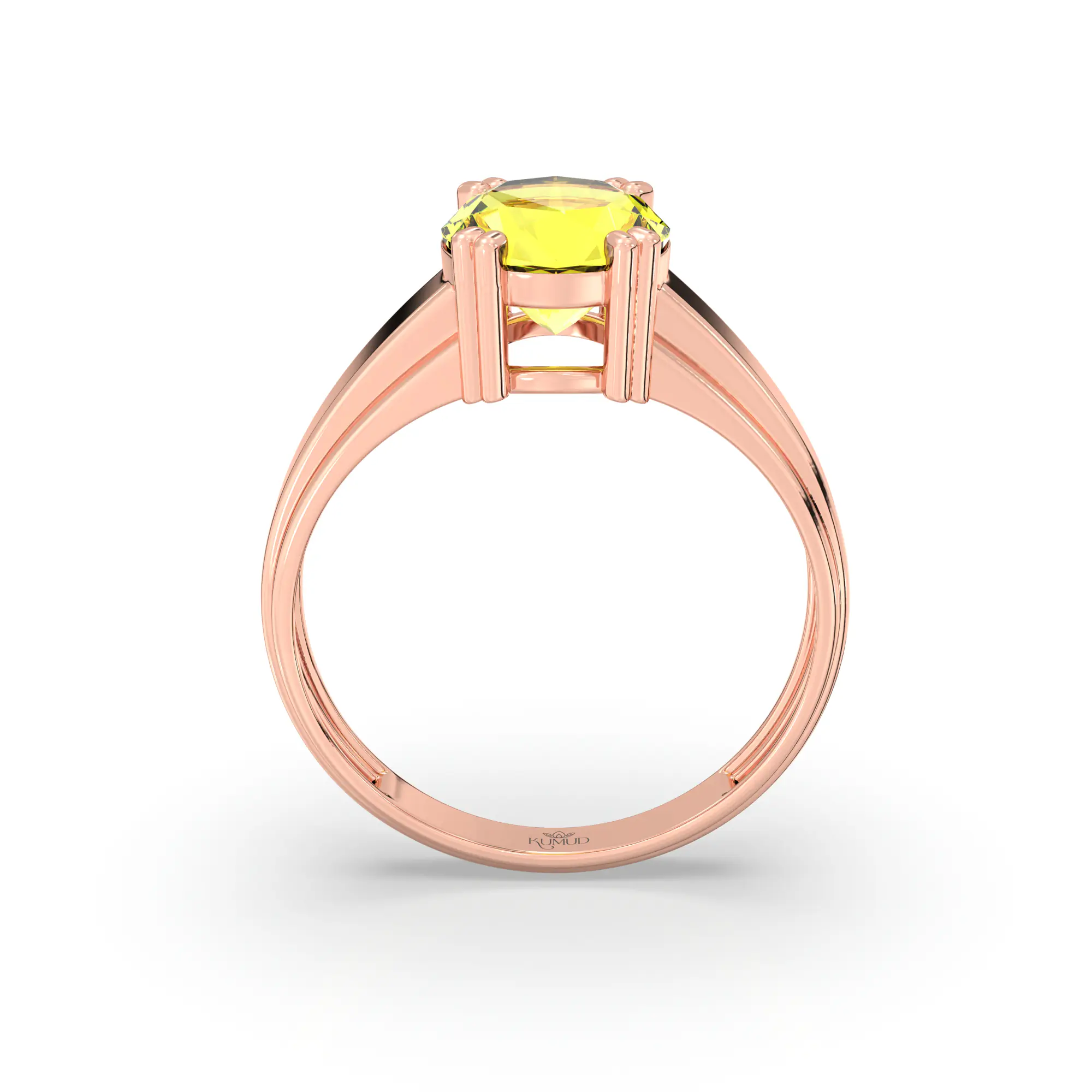 Yellow Sapphire (Pukhraj) Ring for Men in 18K Rose Gold – Oval 9x8 mm, Prong Setting, 6 g (Design K16A-10) thumbnail