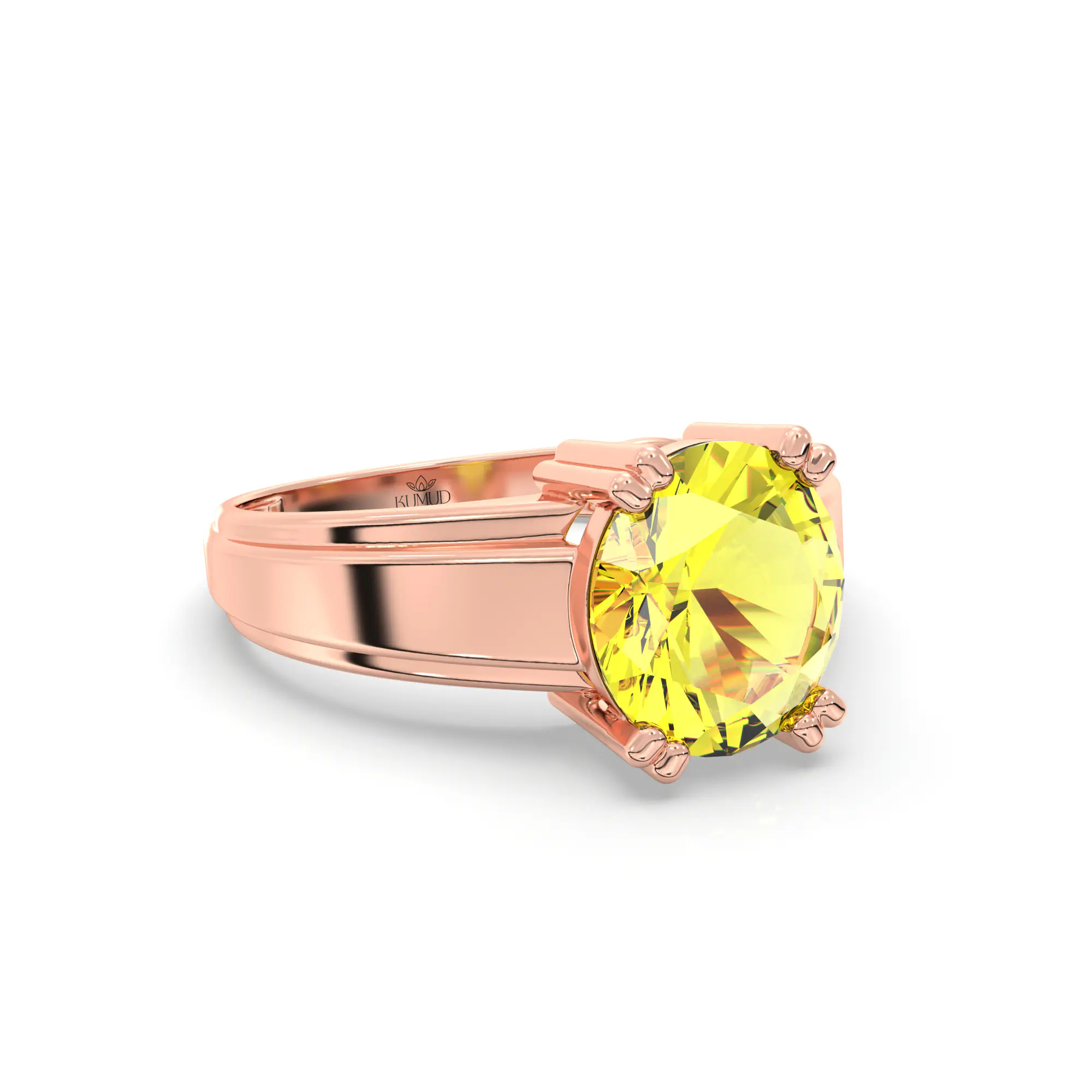 Yellow Sapphire (Pukhraj) Ring for Men in 18K Rose Gold – Oval 9x8 mm, Prong Setting, 6 g (Design K16A-10) thumbnail