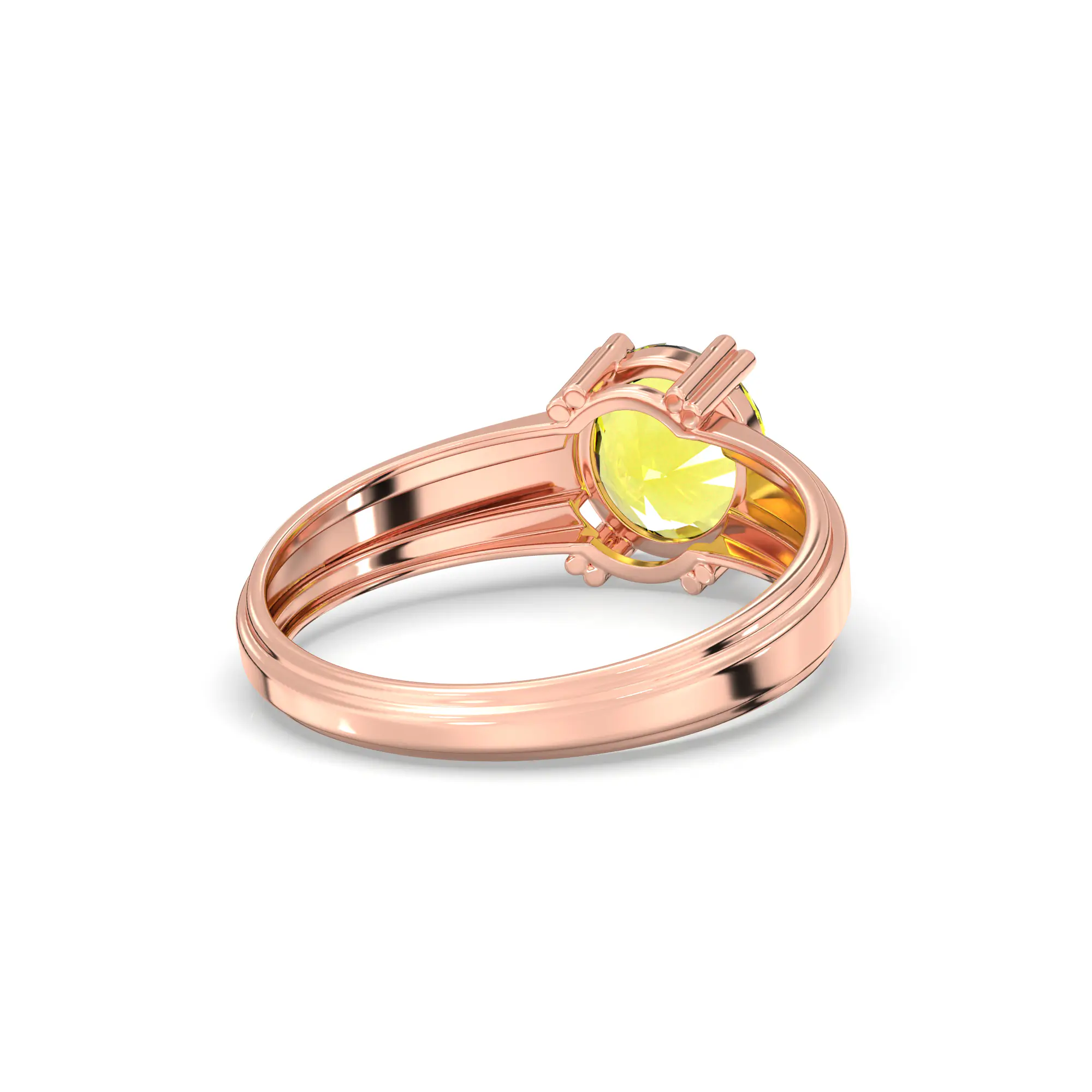 Yellow Sapphire (Pukhraj) Ring for Men in 18K Rose Gold – Oval 9x8 mm, Prong Setting, 6 g (Design K16A-10) thumbnail