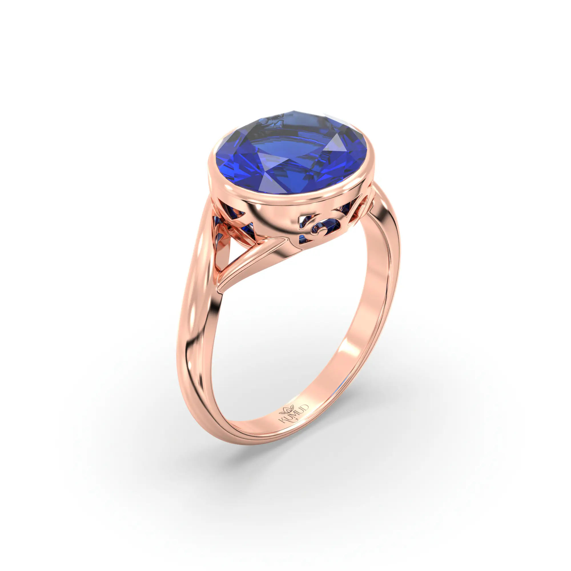 Blue Sapphire (Neelam) Ring for Women in 18K Rose Gold – Oval 9x8 mm, Prong Setting, 5 g (Design K16B-1) thumbnail