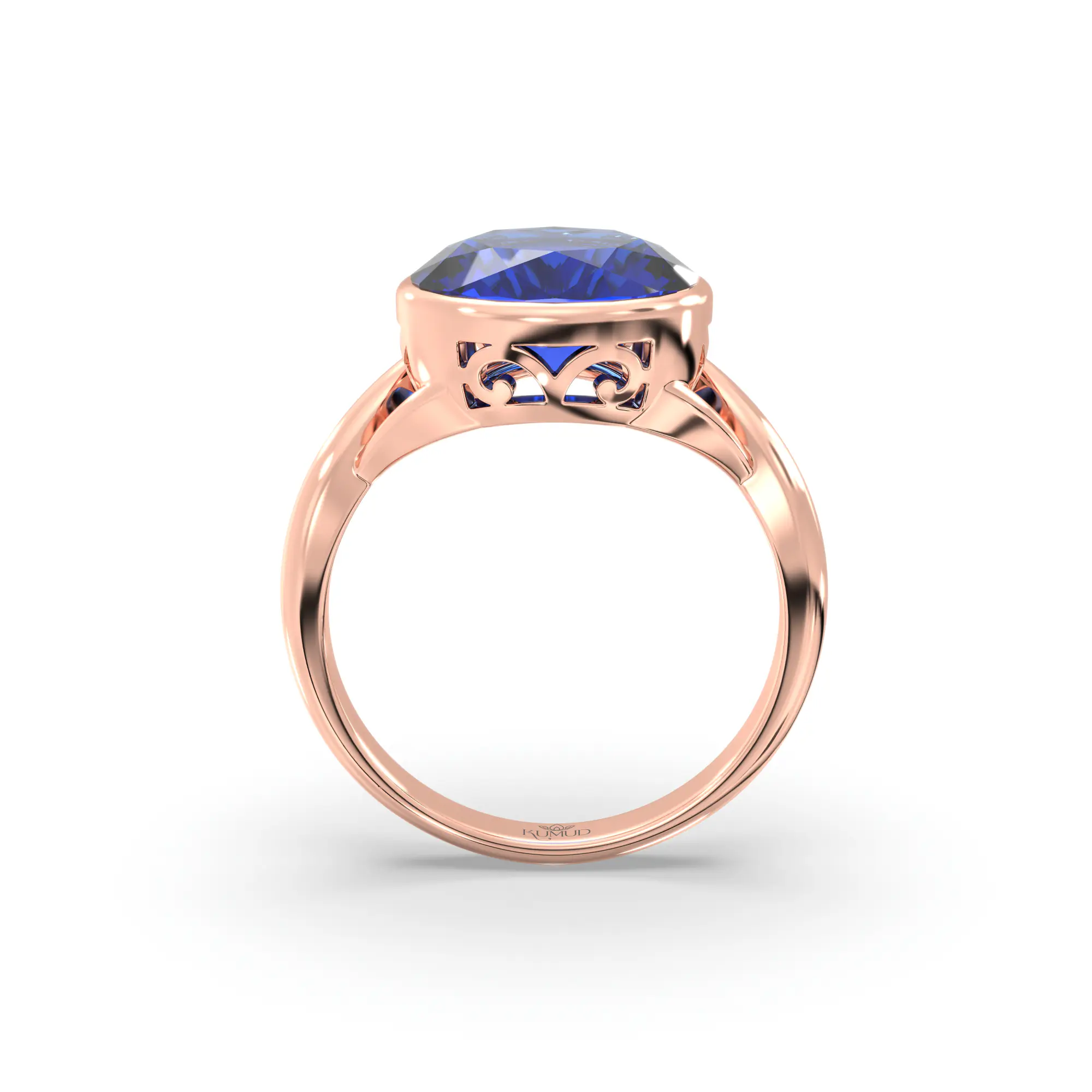 Blue Sapphire (Neelam) Ring for Women in 18K Rose Gold – Oval 9x8 mm, Prong Setting, 5 g (Design K16B-1) thumbnail