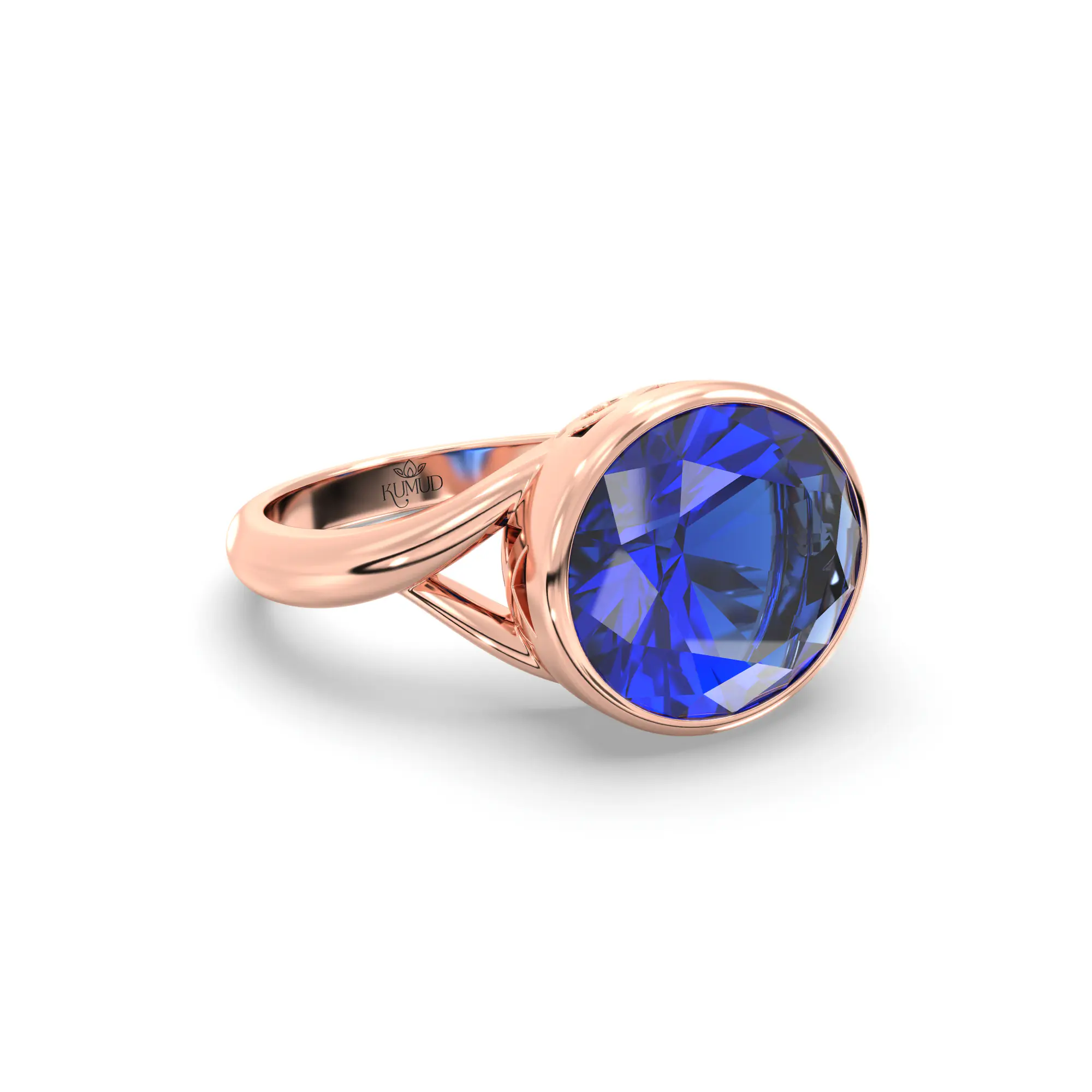 Blue Sapphire (Neelam) Ring for Women in 18K Rose Gold – Oval 9x8 mm, Prong Setting, 5 g (Design K16B-1) thumbnail