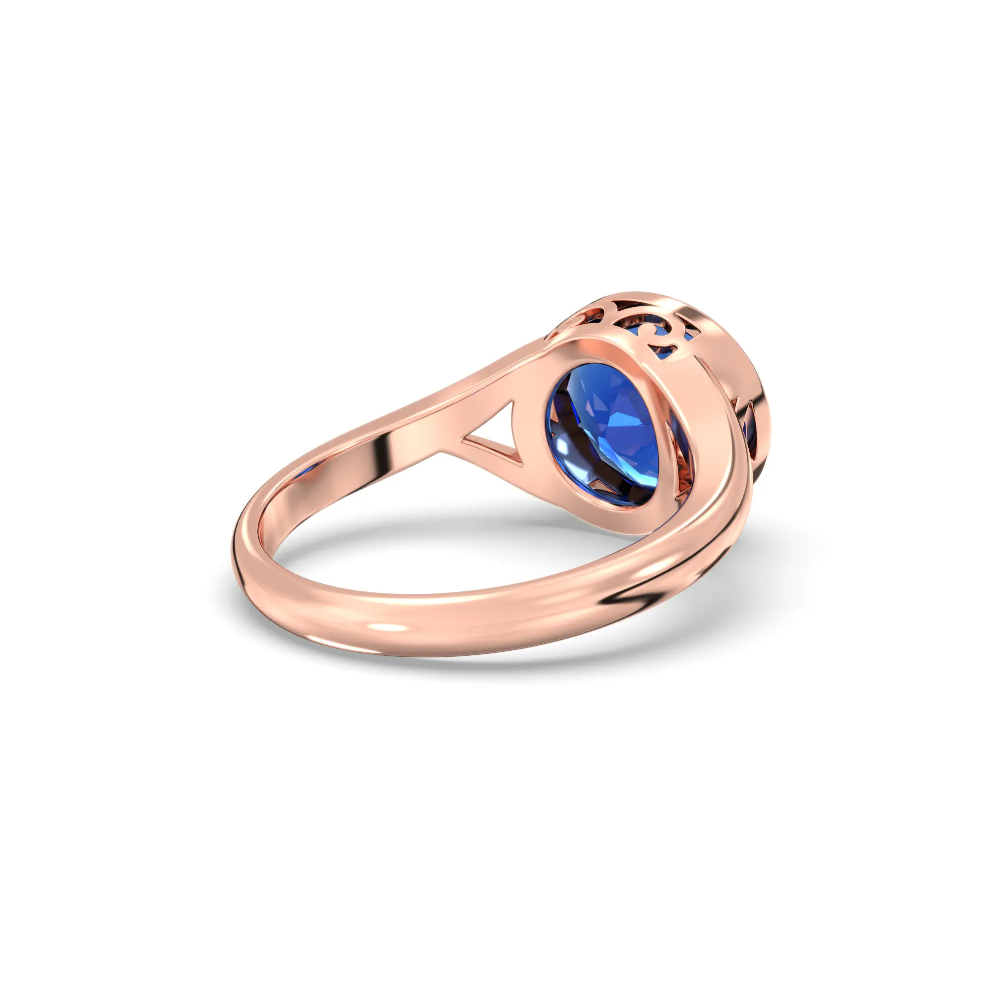 Blue Sapphire (Neelam) Ring for Women in 18K Rose Gold – Oval 9x8 mm, Prong Setting, 5 g (Design K16B-1) thumbnail