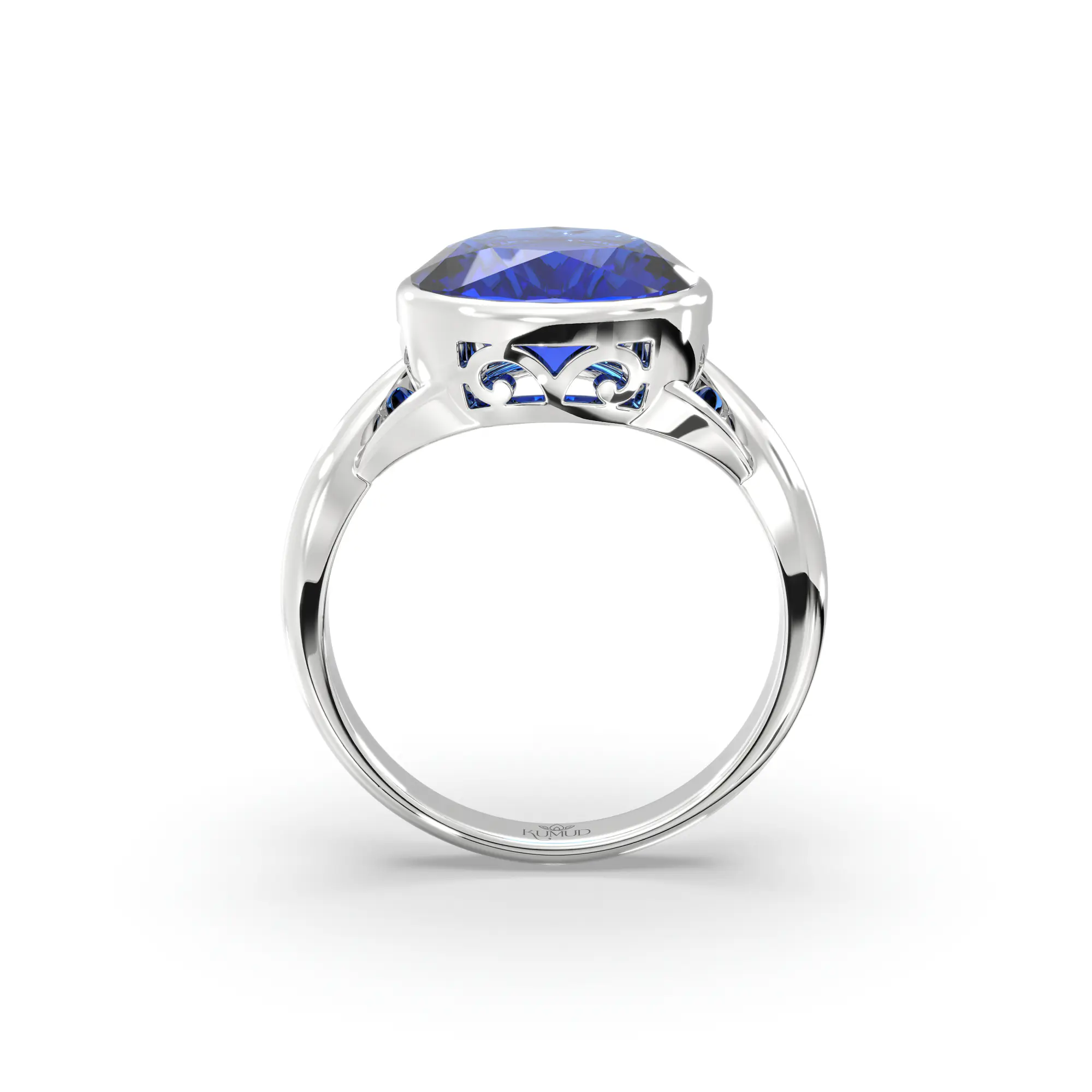 Blue Sapphire (Neelam) Ring for Women in 18K White Gold – Oval 9x8 mm, Prong Setting, 5 g (Design K16B-1) thumbnail