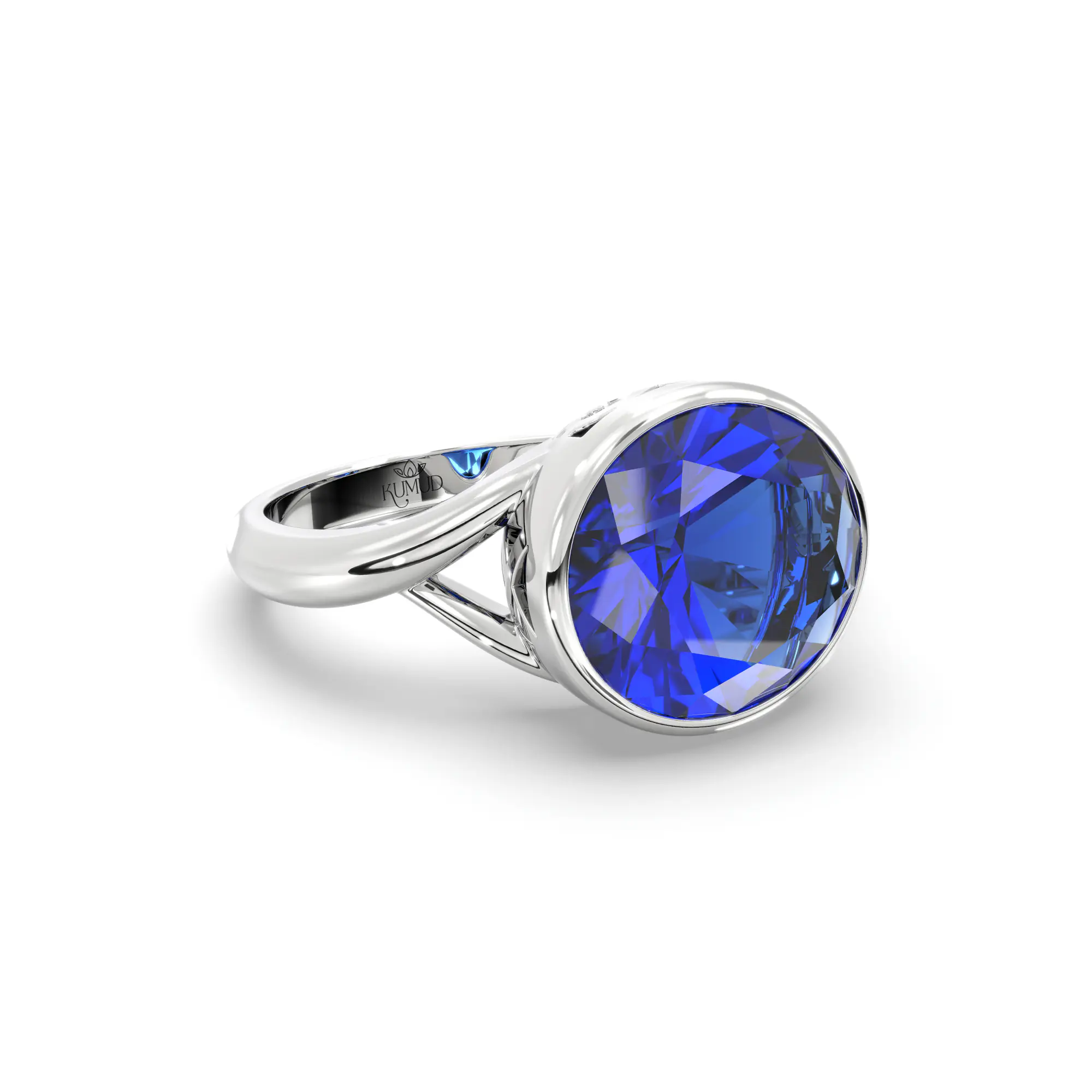 Blue Sapphire (Neelam) Ring for Women in 18K White Gold – Oval 9x8 mm, Prong Setting, 5 g (Design K16B-1) thumbnail