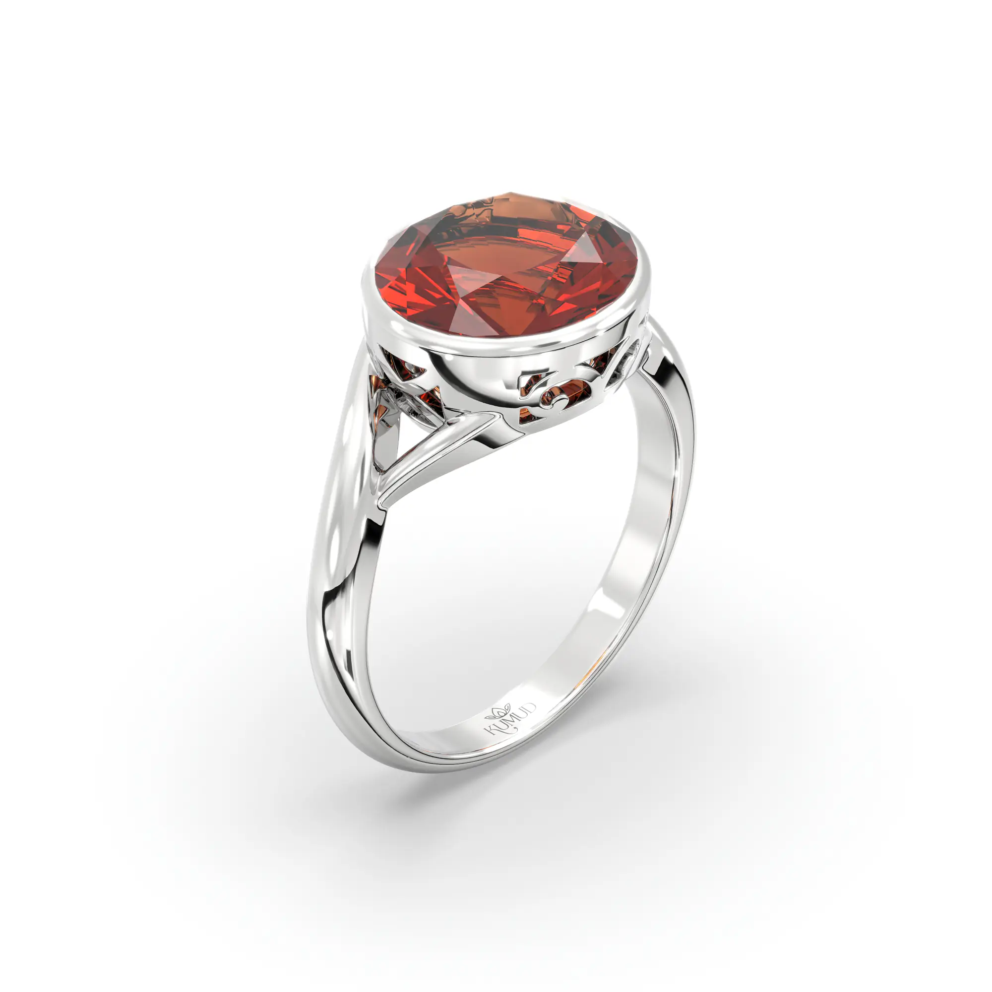 Hessonite (Gomed) Ring for Women in 18K White Gold – Oval 9x8 mm, Prong Setting, 5 g (Design K16B-1) thumbnail