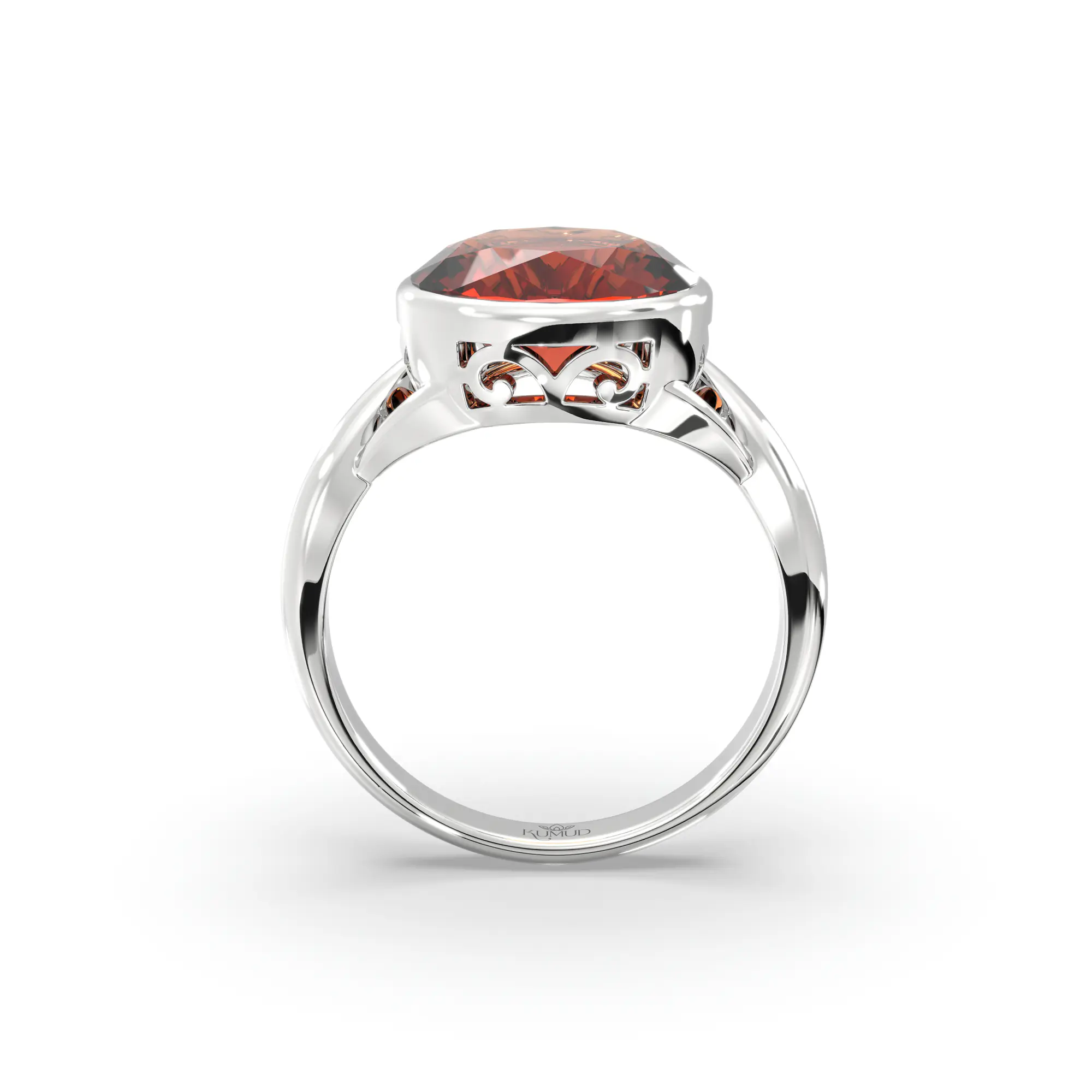Hessonite (Gomed) Ring for Women in 18K White Gold – Oval 9x8 mm, Prong Setting, 5 g (Design K16B-1) thumbnail