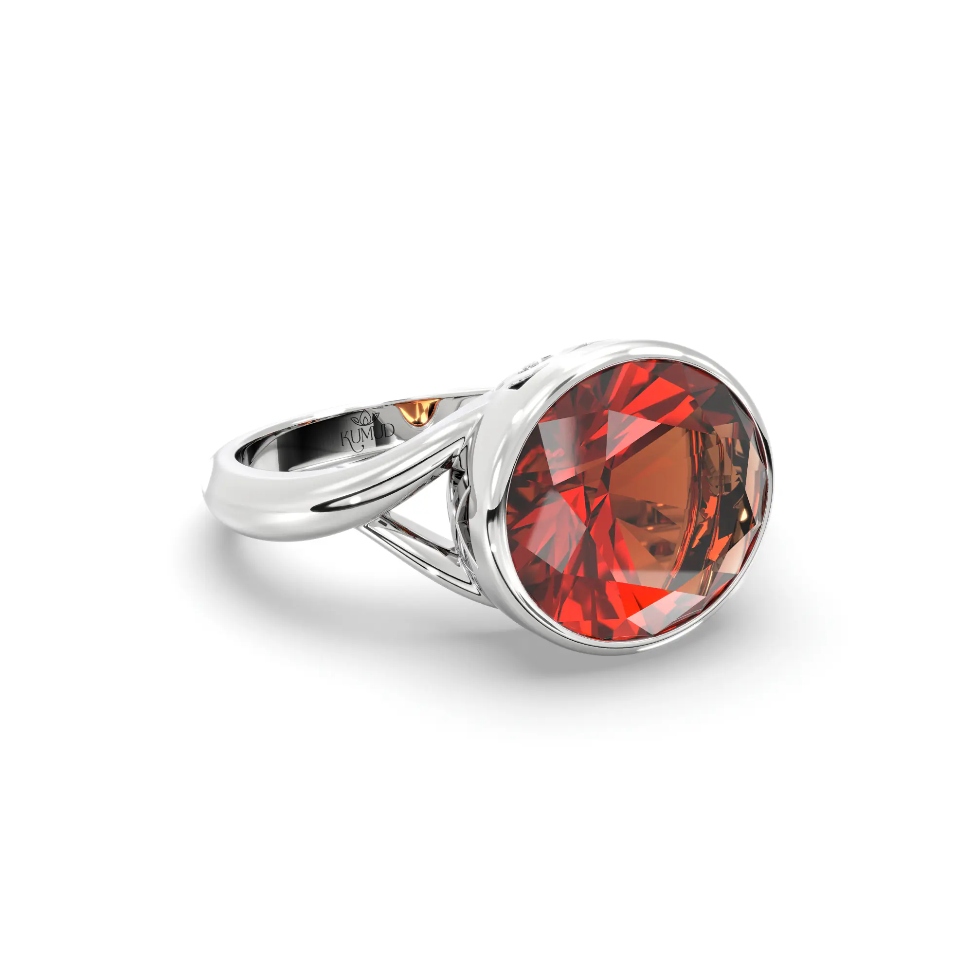 Hessonite (Gomed) Ring for Women in 18K White Gold – Oval 9x8 mm, Prong Setting, 5 g (Design K16B-1) thumbnail