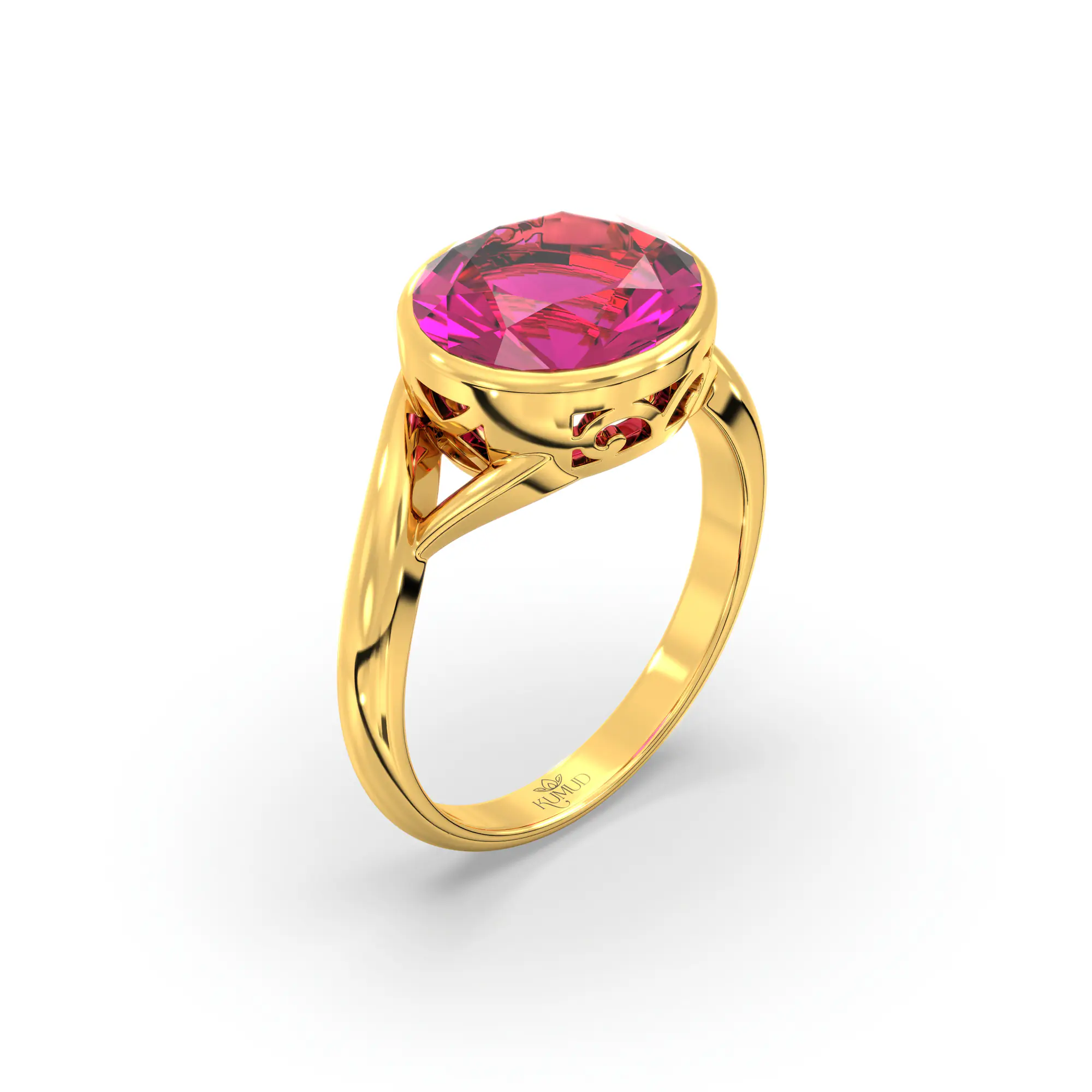 Ruby (Manik) Ring for Women in 22K Yellow Gold – Oval 9x8 mm, Prong Setting, 5 g (Design K16B-1) thumbnail