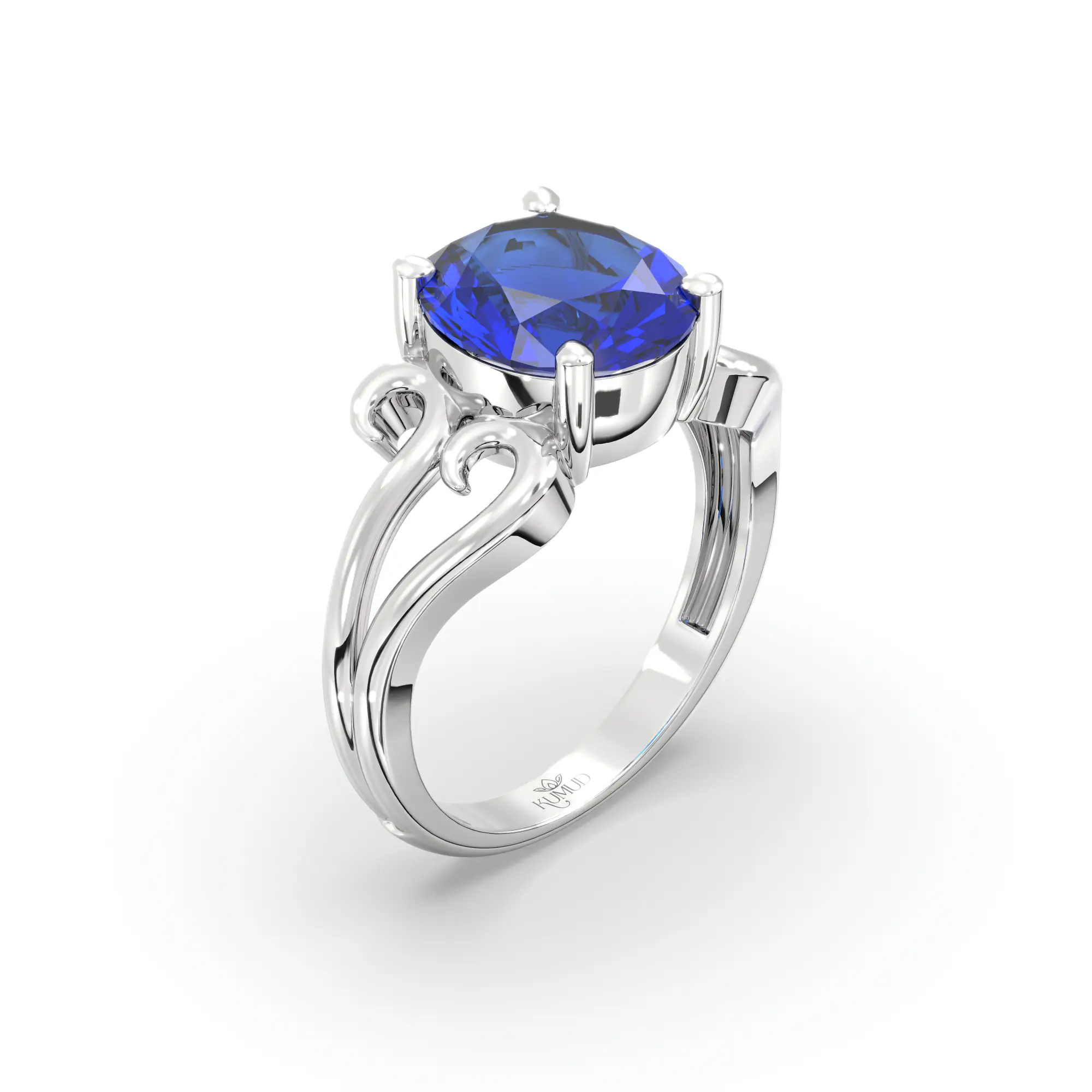 Blue Sapphire (Neelam) Ring for Women in 18K White Gold – Oval 9x8 mm, Prong Setting, 5 g (Design K16B-2) thumbnail