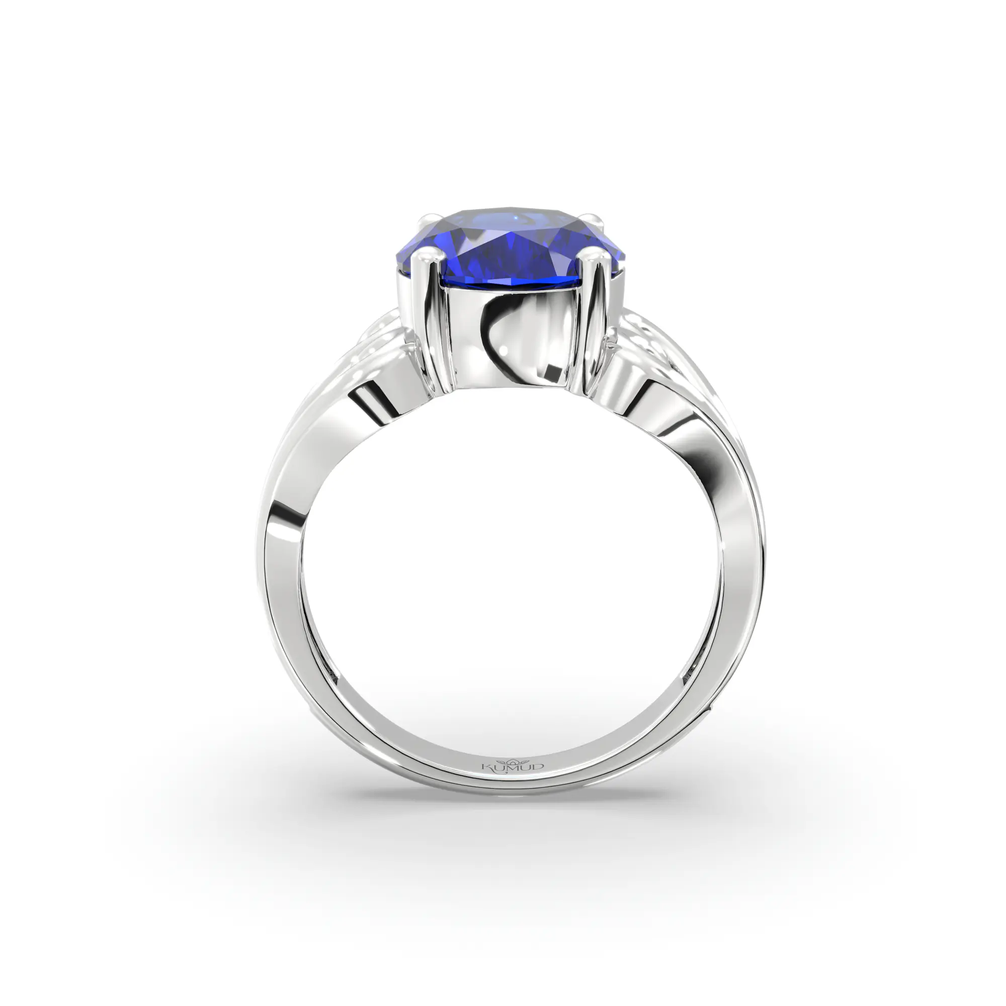 Blue Sapphire (Neelam) Ring for Women in 18K White Gold – Oval 9x8 mm, Prong Setting, 5 g (Design K16B-2) thumbnail
