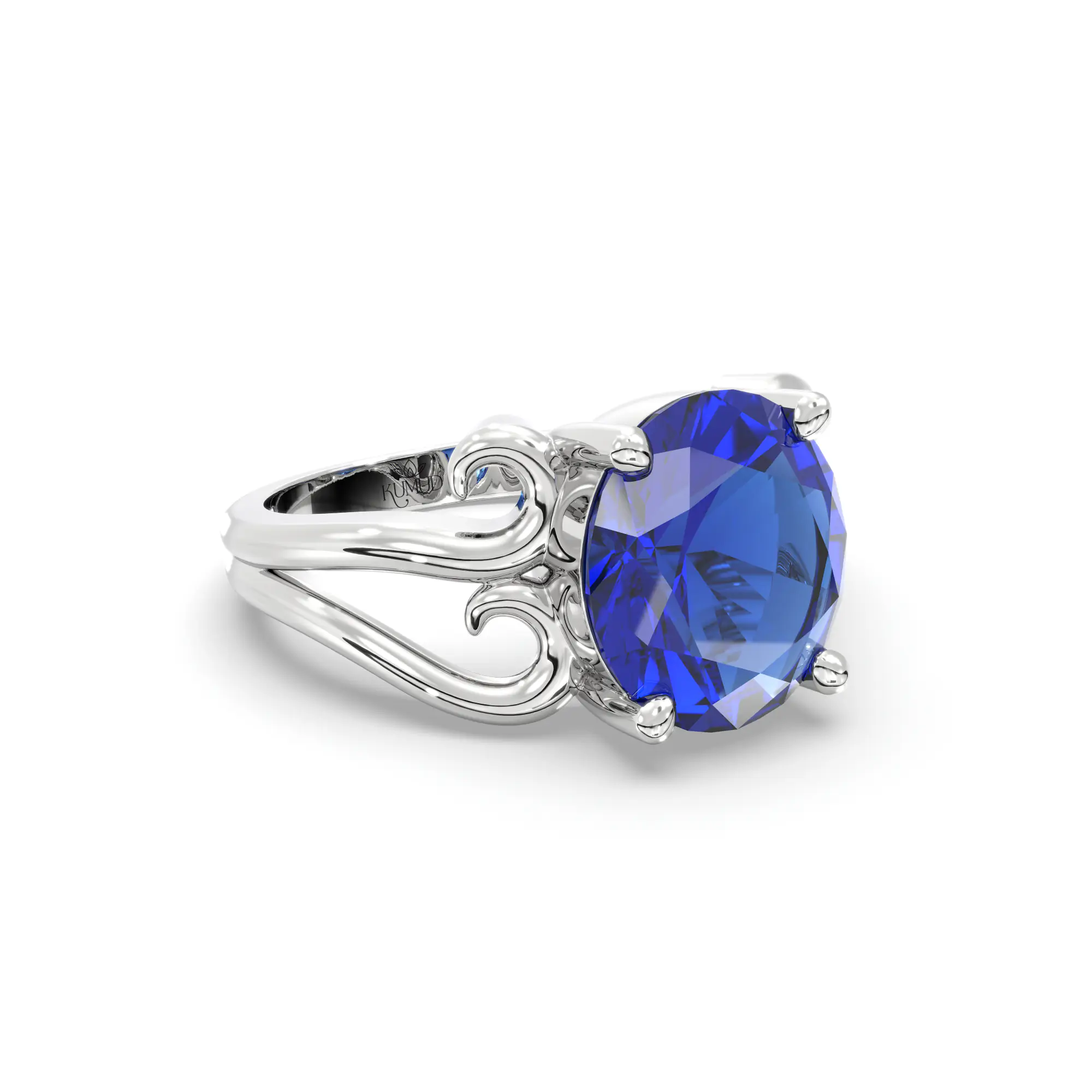 Blue Sapphire (Neelam) Ring for Women in 18K White Gold – Oval 9x8 mm, Prong Setting, 5 g (Design K16B-2) thumbnail