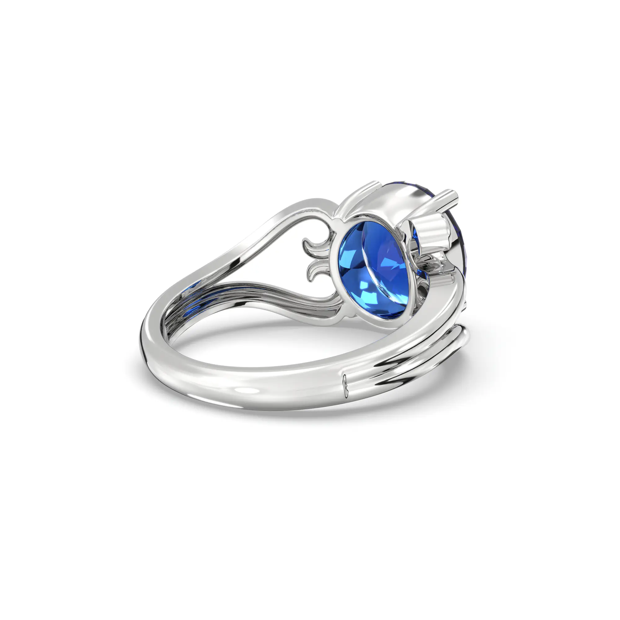 Blue Sapphire (Neelam) Ring for Women in 18K White Gold – Oval 9x8 mm, Prong Setting, 5 g (Design K16B-2) thumbnail
