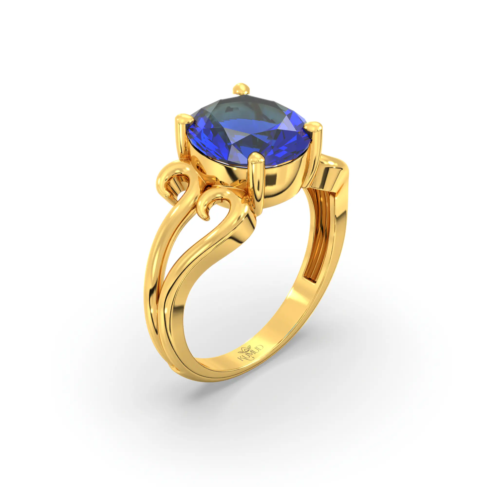 Blue Sapphire (Neelam) Ring for Women in 22K Yellow Gold – Oval 9x8 mm, Prong Setting, 5 g (Design K16B-2) thumbnail