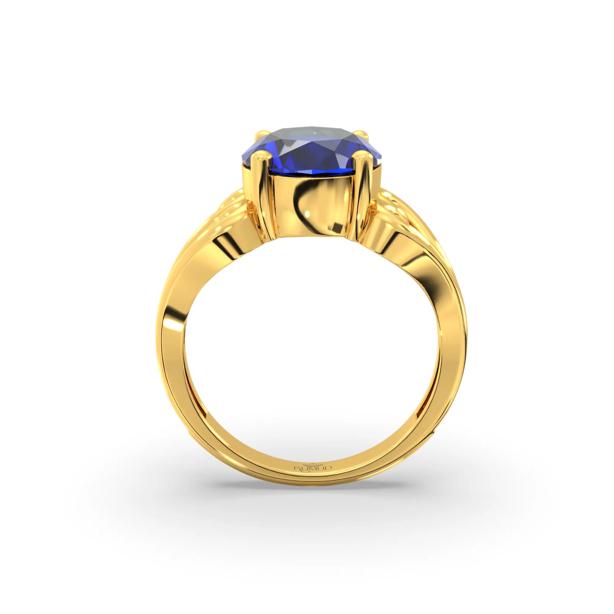 Blue Sapphire (Neelam) Ring for Women in 22K Yellow Gold – Oval 9x8 mm, Prong Setting, 5 g (Design K16B-2) thumbnail