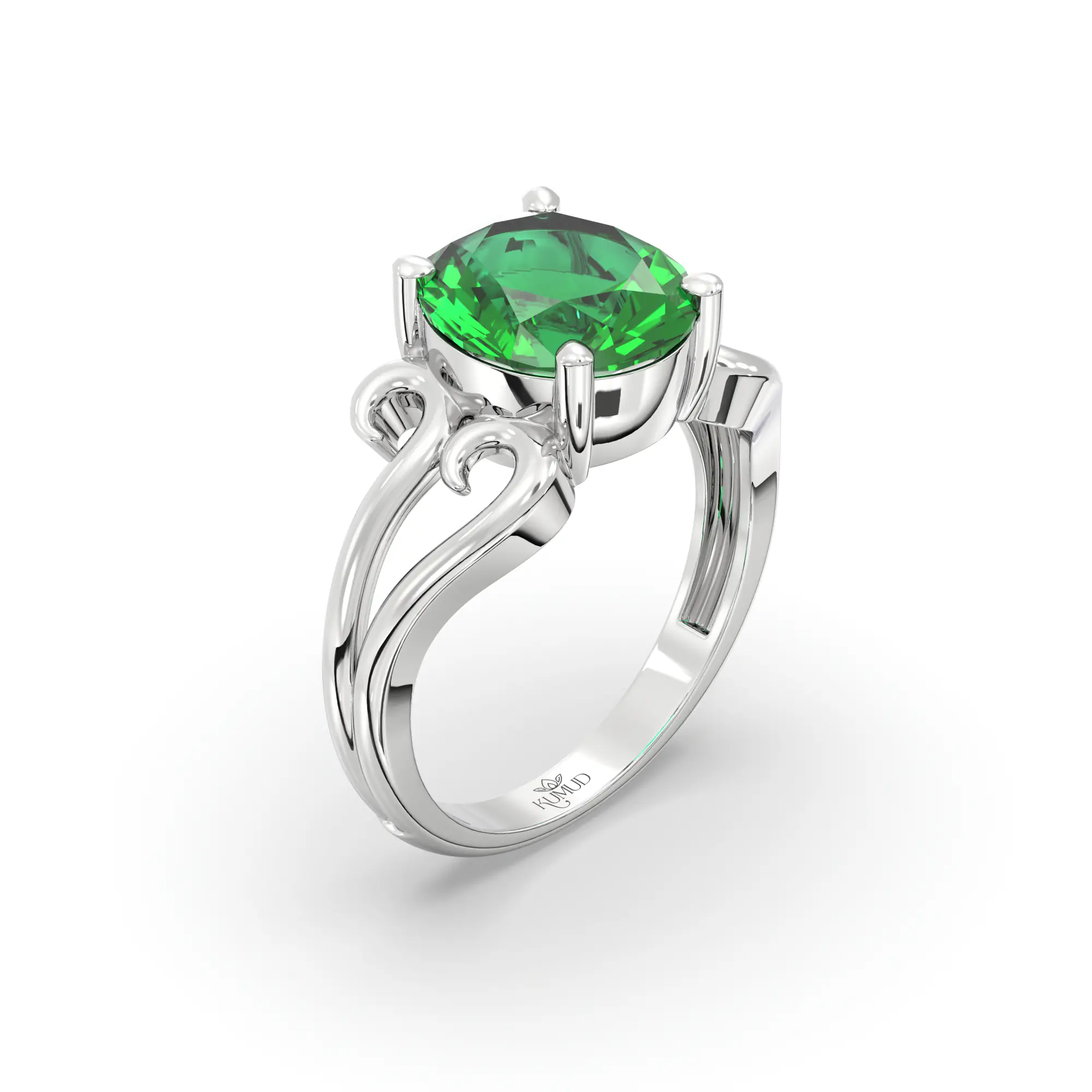 Emerald (Panna) Ring for Women in 18K White Gold – Oval 9x8 mm, Prong Setting, 5 g (Design K16B-2) thumbnail