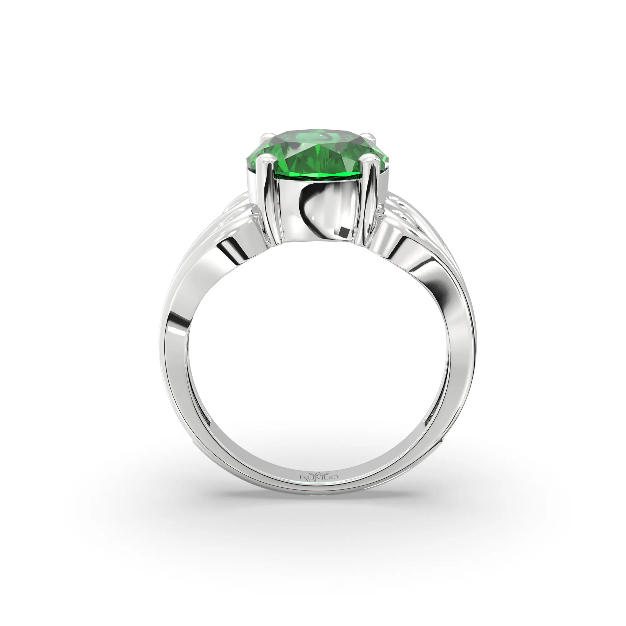 Emerald (Panna) Ring for Women in 18K White Gold – Oval 9x8 mm, Prong Setting, 5 g (Design K16B-2) thumbnail