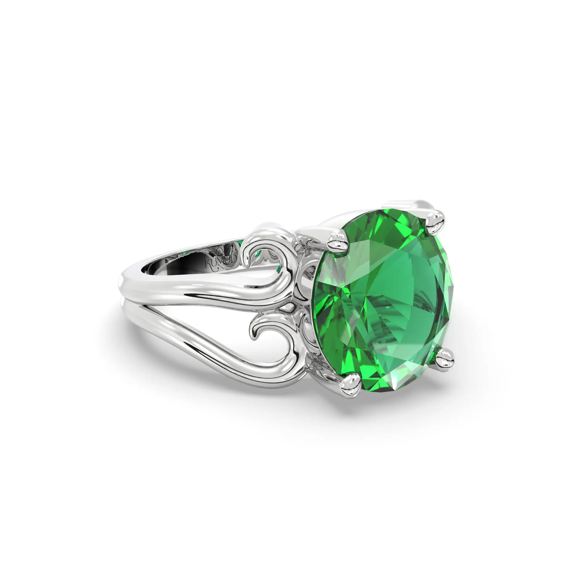 Emerald (Panna) Ring for Women in 18K White Gold – Oval 9x8 mm, Prong Setting, 5 g (Design K16B-2) thumbnail